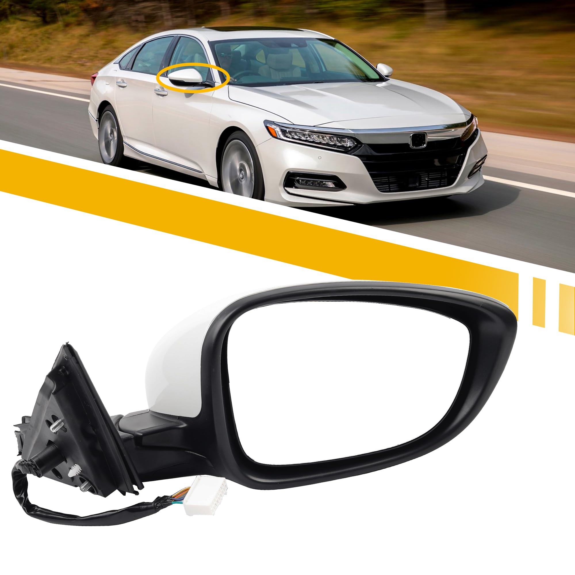 Dasbecan Right Passenger Side Mirror Compatible with Honda Accord LX Sport 1.5T 2018-2022 Power | Non-Heated | Paint to Match Re
