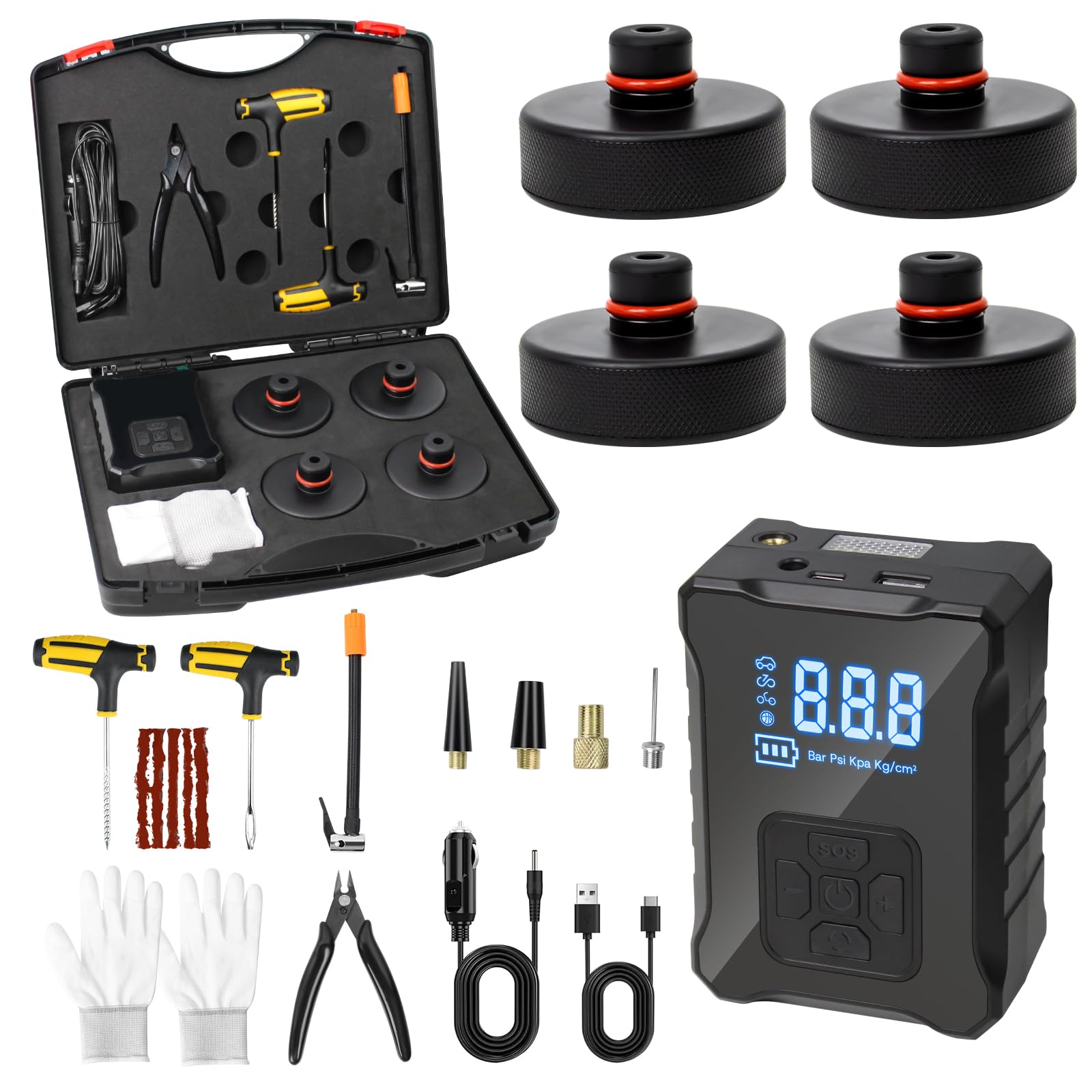 Sumk 2025 Upgrade Jack Pads For Tesla Model 3/Y Accessories 2025, Wireless Universal Tire Inflator Pump Set With Built-In Tire R