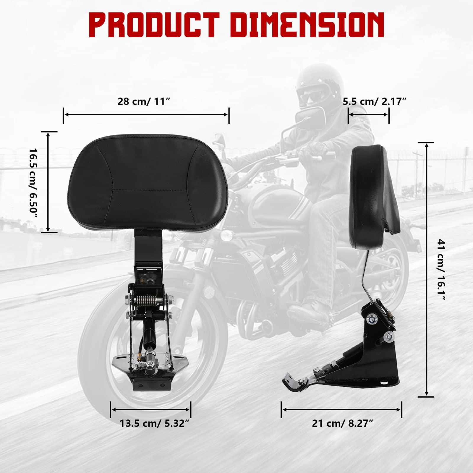 Innoglow Motorcycle Adjustable Driver Backrest Rider Backrest With Black Mounting Kit For Harley Touring Electra Glide Road Glid