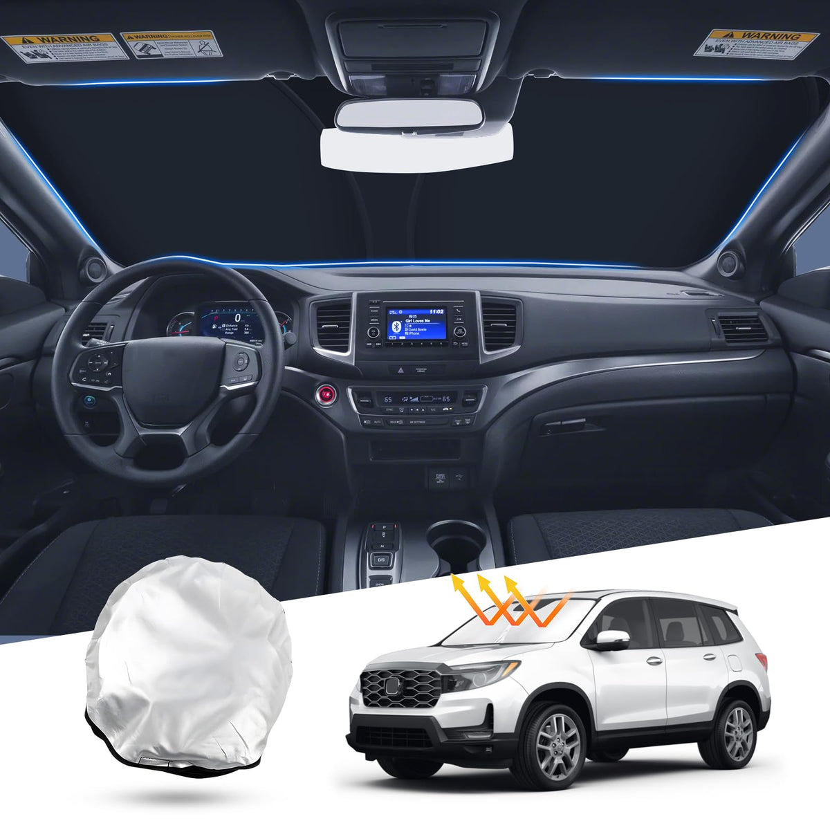 T Tgbros Windshield Sun Shade Custom Fit For 2019-2024 2025 Honda Passport Sport Accessories, Suv, Ex-L, Touring, Eliten Sun Shi