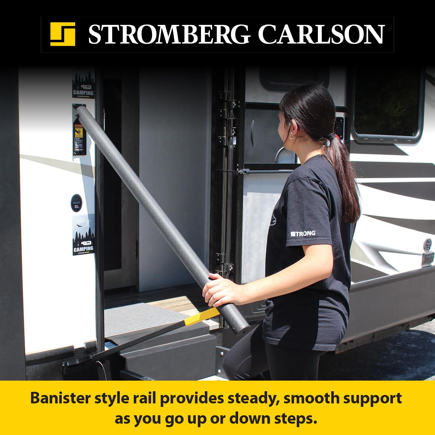 Stromberg Carlson AR-42 Lend-A-Hand Banister Rail - RV Handrail for Safe Support on Outdoor Steps, Ribbed Grip Tubing, Folds Fla