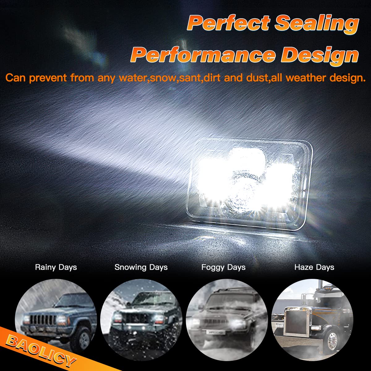 Baolicy 4X6 H6545 Led Headlights Dot Approved 4Pcs White Hi/Low Sealed Beam Rectangle H4668 H4656 H6545 Headlights For Chevrolet