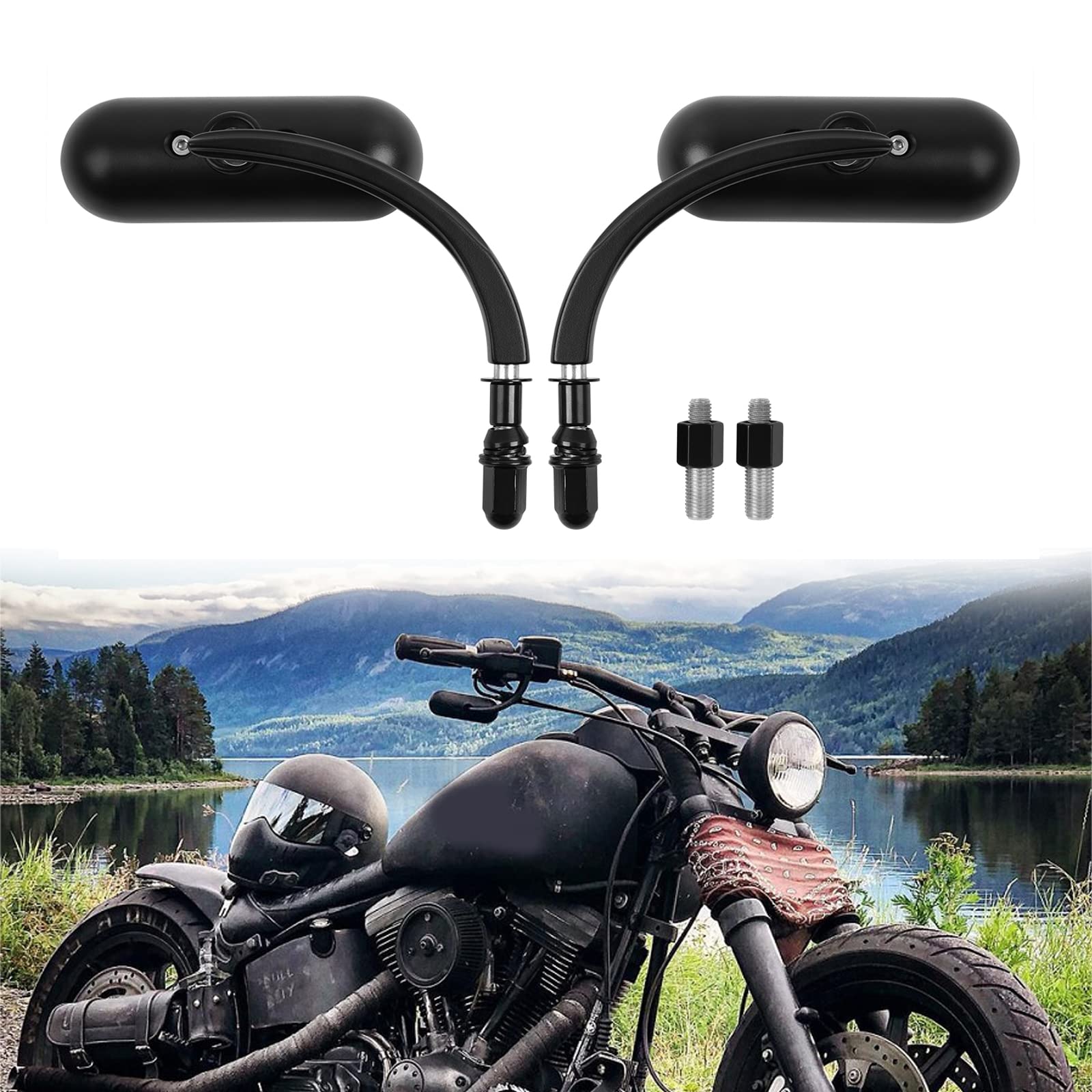 Black 8Mm 10Mm Motorcycle Mini Oval Rearview Mirrors For Dyna Softail Touring Sportster 883 1200 Electra Glide Cruisers Choppers