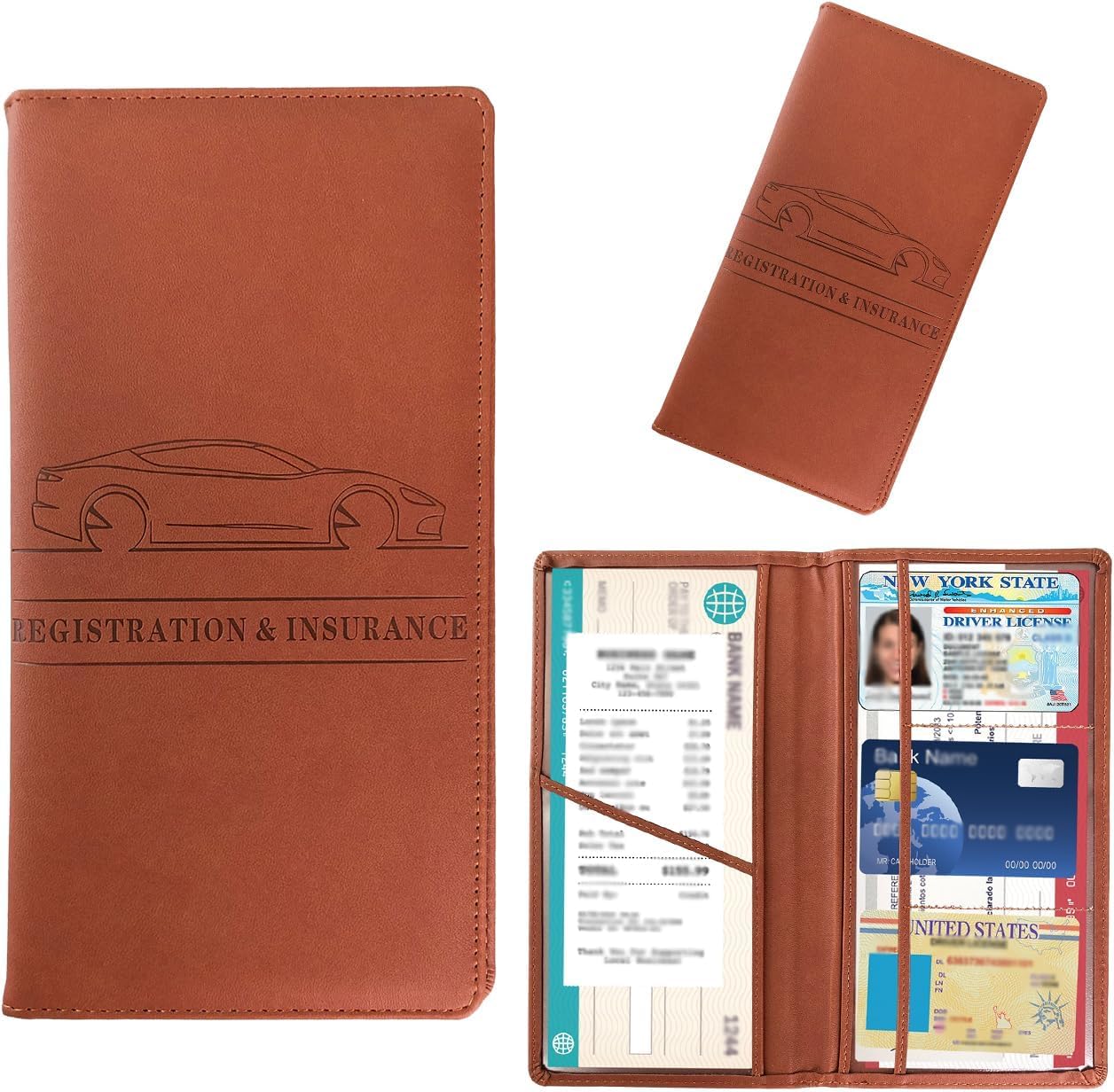 INNPOLE Car Document Holder Durable Leather Vehicle Registration and Insurance Organizer with Multiple Pockets Sleek Design for 