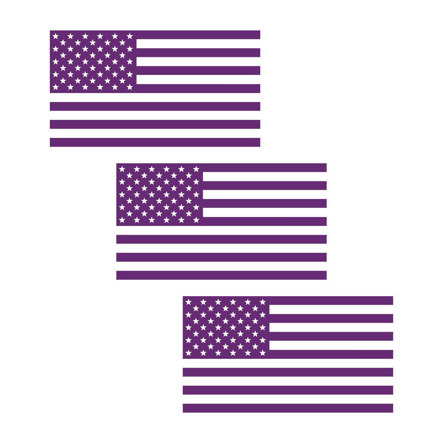 American Us Flag [Pick Color/Size] Vinyl Decal Sticker For Laptop/Car/Truck/Window/Bumper (5In X 2.8In [3-Pack], Matte Purple)
