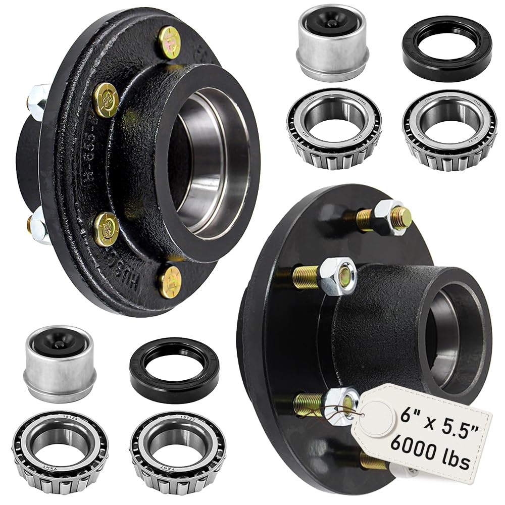 AuraWINS 6 on 5.5 Trailer Idler Hub Kit for 5200 to 6000 lbs Trailer Axle #42 with 15123 Bearing Kit and Cone Wheel Nuts 1/2 - 2