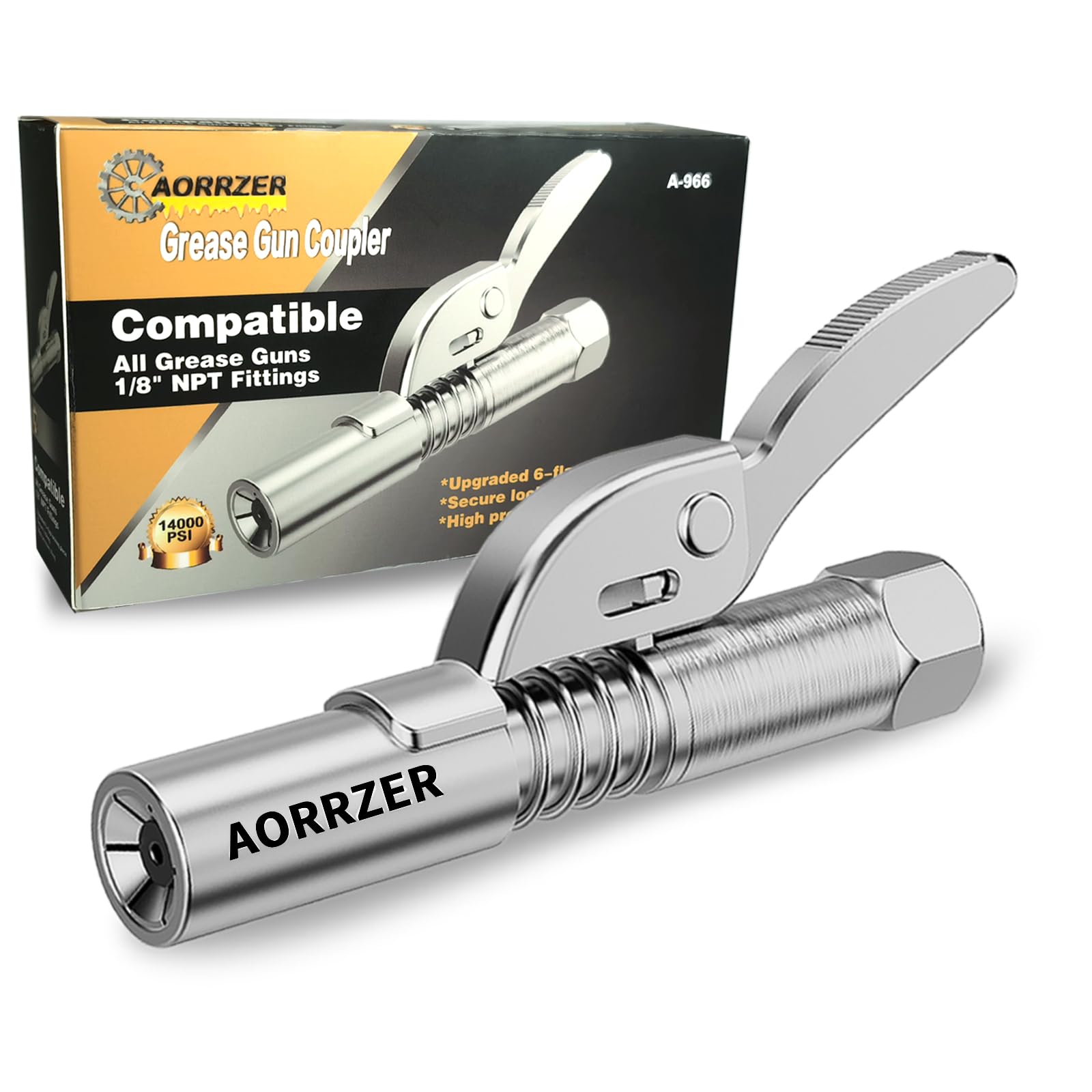 Aorrzer Grease Gun Coupler, Strong Lock On Grease Couplers, 12000 Psi High Pressure Greases Gun Coupler, Compatible With All Gre