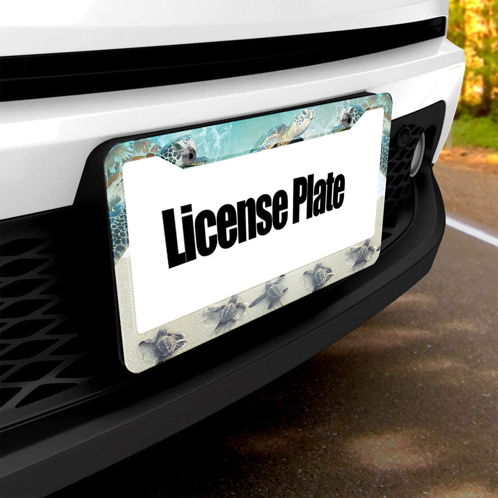 HOSNYE Sea Turtle License Plate Frame Beach and Ocean Metal License Plate Cover Front Plates Frames Car Tag Frame for Women Men