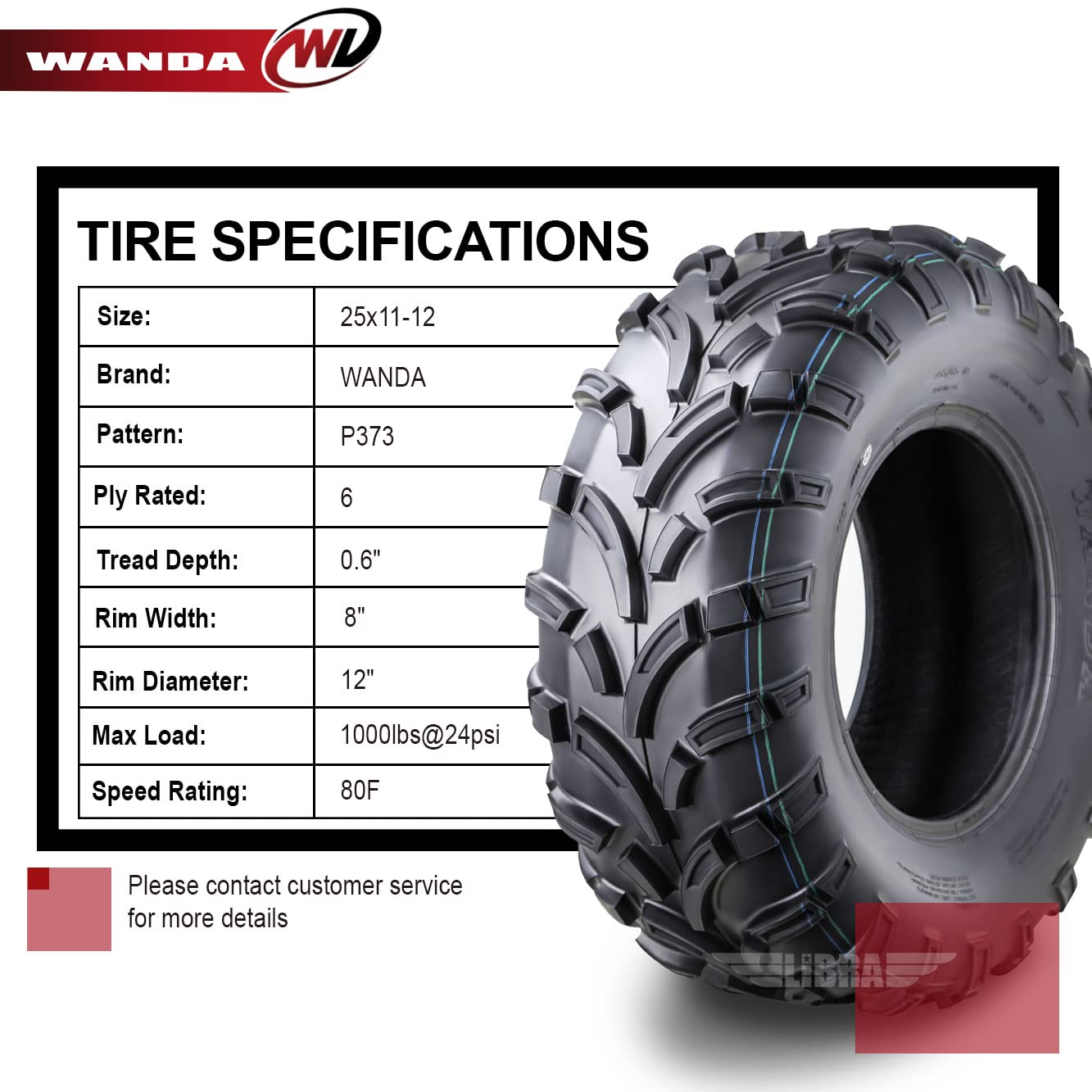Wanda High Load Atv/Utv Tires 25X11-12 6Pr Lit Mud, Set 4