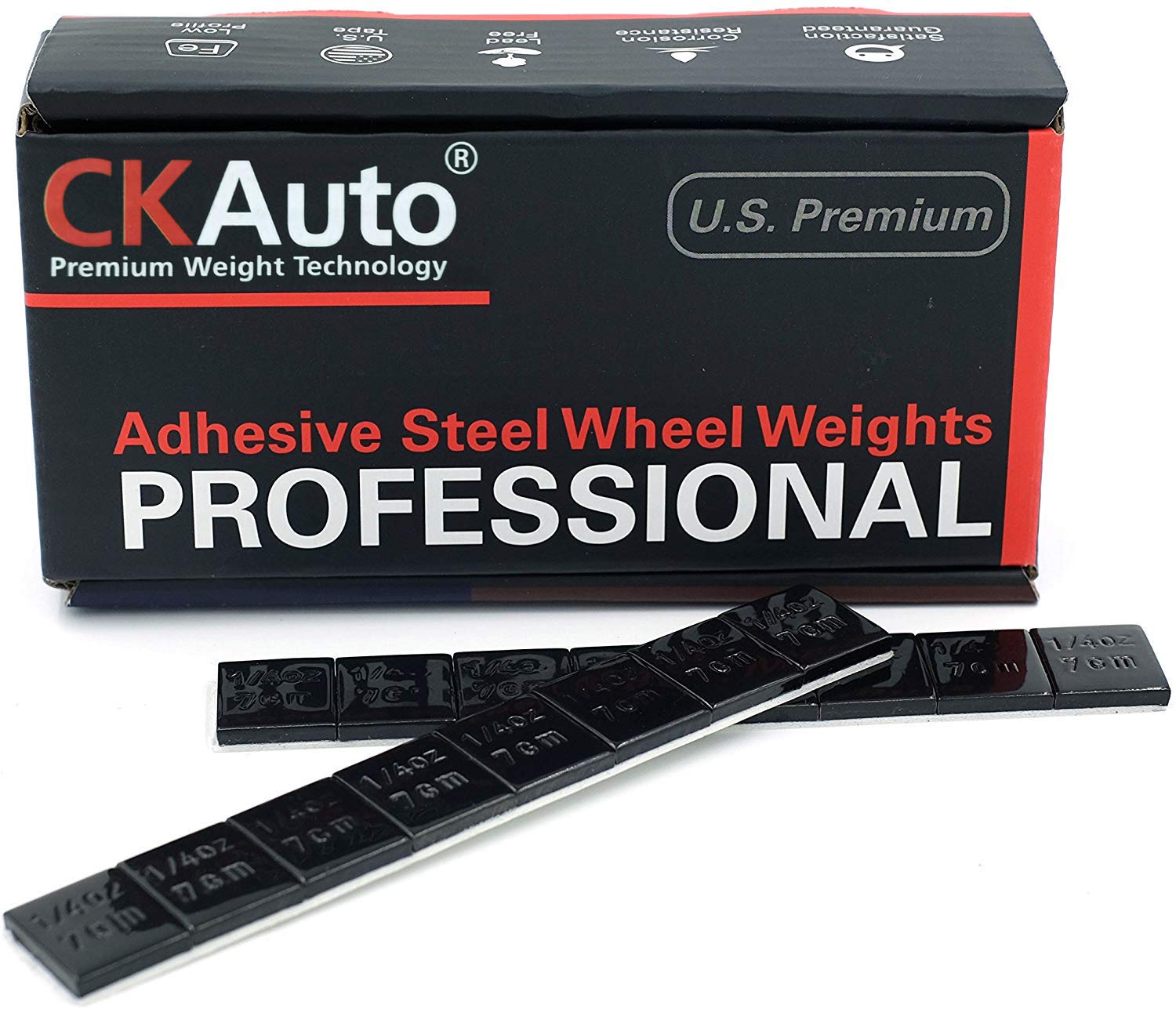 Ckauto 1/4Oz, 0.25Oz, Black, Adhesive Stick On Wheel Weights, Easypeel Tape. Cars, Trucks, Suvs, Motorcycles, Low Profile, 60Oz/Box, U.S. Oem Quality, (240Pcs)