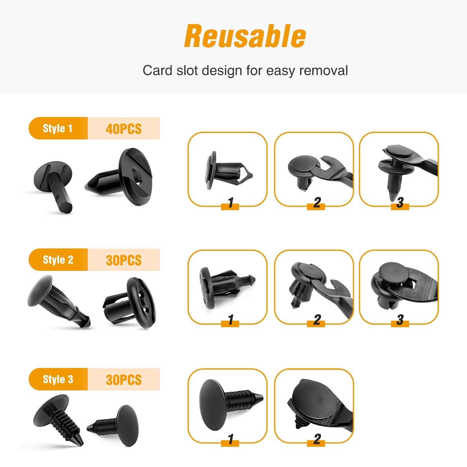 GOOACC GRC-18 100PCS 7mm 8mm 10mm Nylon Push Expansion Screws Replacement Kit,Bumper Fastener Rivet Clips GM 21030249 Ford N807389S