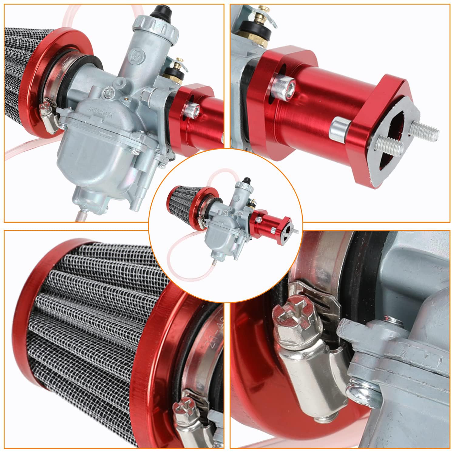 FVRITO VM22 26mm Carburetor for Predator 212cc/196cc Mini Bikes, Go Karts - Red, Model HYQ003-212, Includes 38mm Air Filter