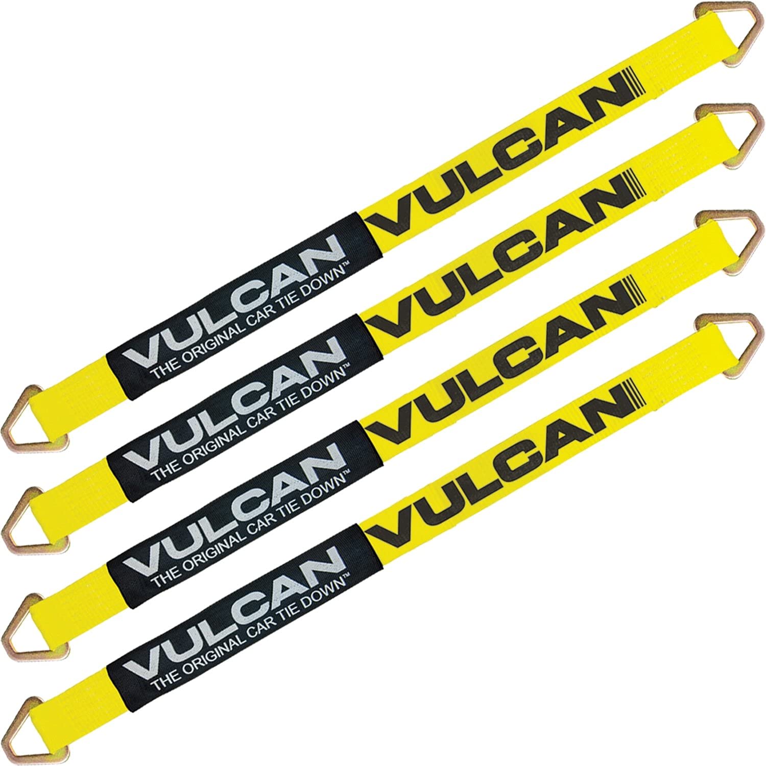 Vulcan Car Tie Down Axle Strap With Wear Pad - 2 Inch X 36 Inch - 4 Pack - Classic Yellow - 3,300 Pound Safe Working Load