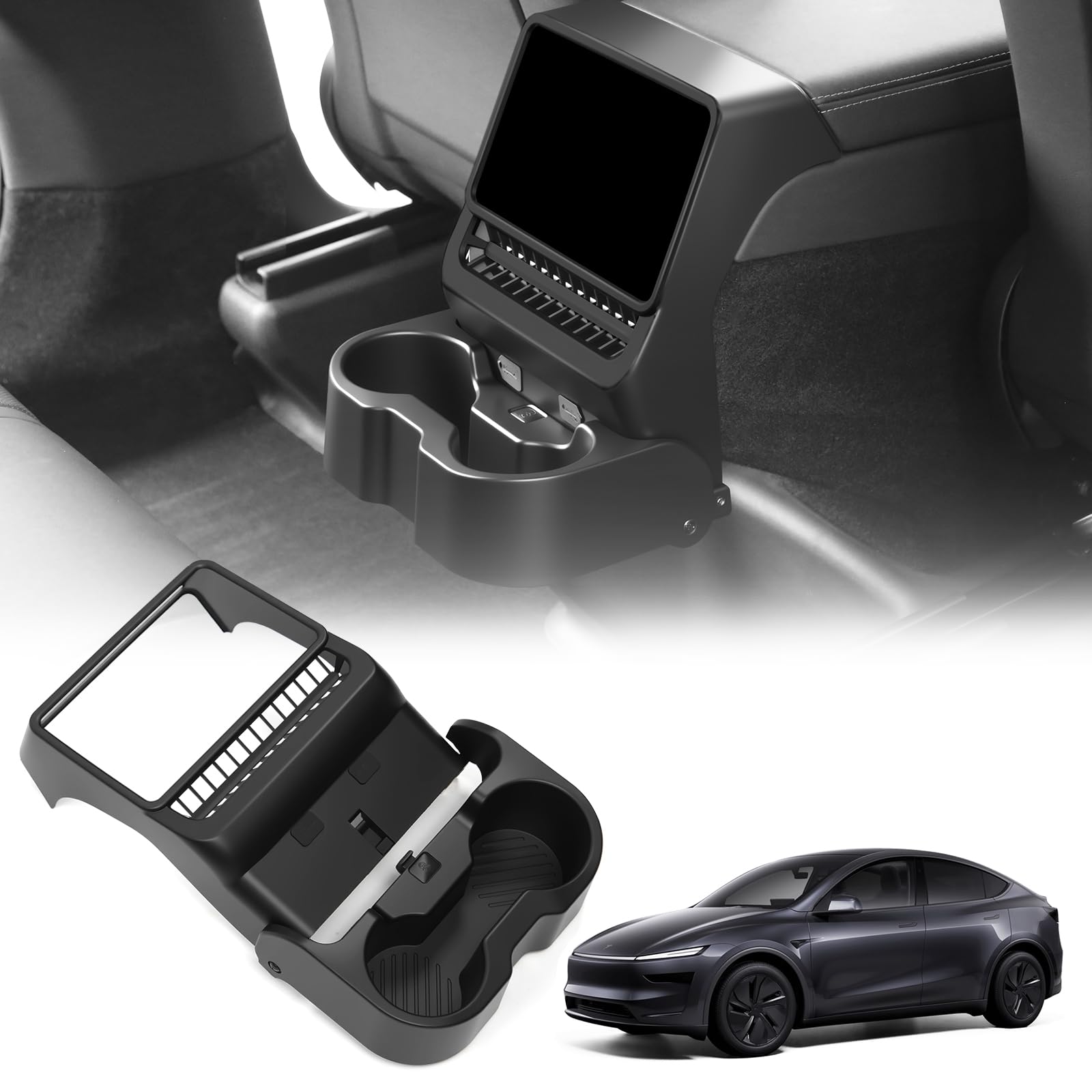Abystar Rear Cup Holder for Tesla Model Y Juniper 2026/ Model 3 Highland 2025 2026, Rear Center Console Cup Drink Holder, No Dri