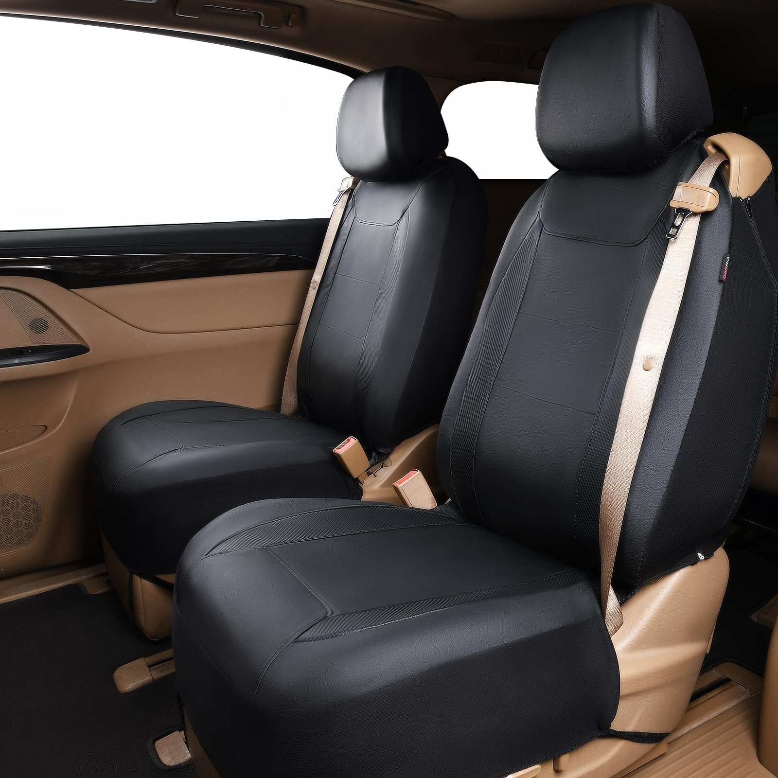 Flying Banner car seat Covers Quality Carbon Fiber Air Mesh Fabric Sport Low High Back Bucket Back Pocket Arm Rest (2 Fronts-Low