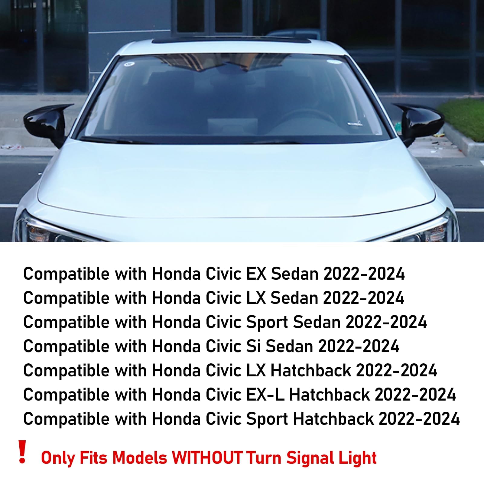 Moonlinks Compatible With 2022 2023 2024 2025 Honda Civic Side Ox Horn Mirror Cover Replacement,Glossy Black Lh & Rh Side Door E