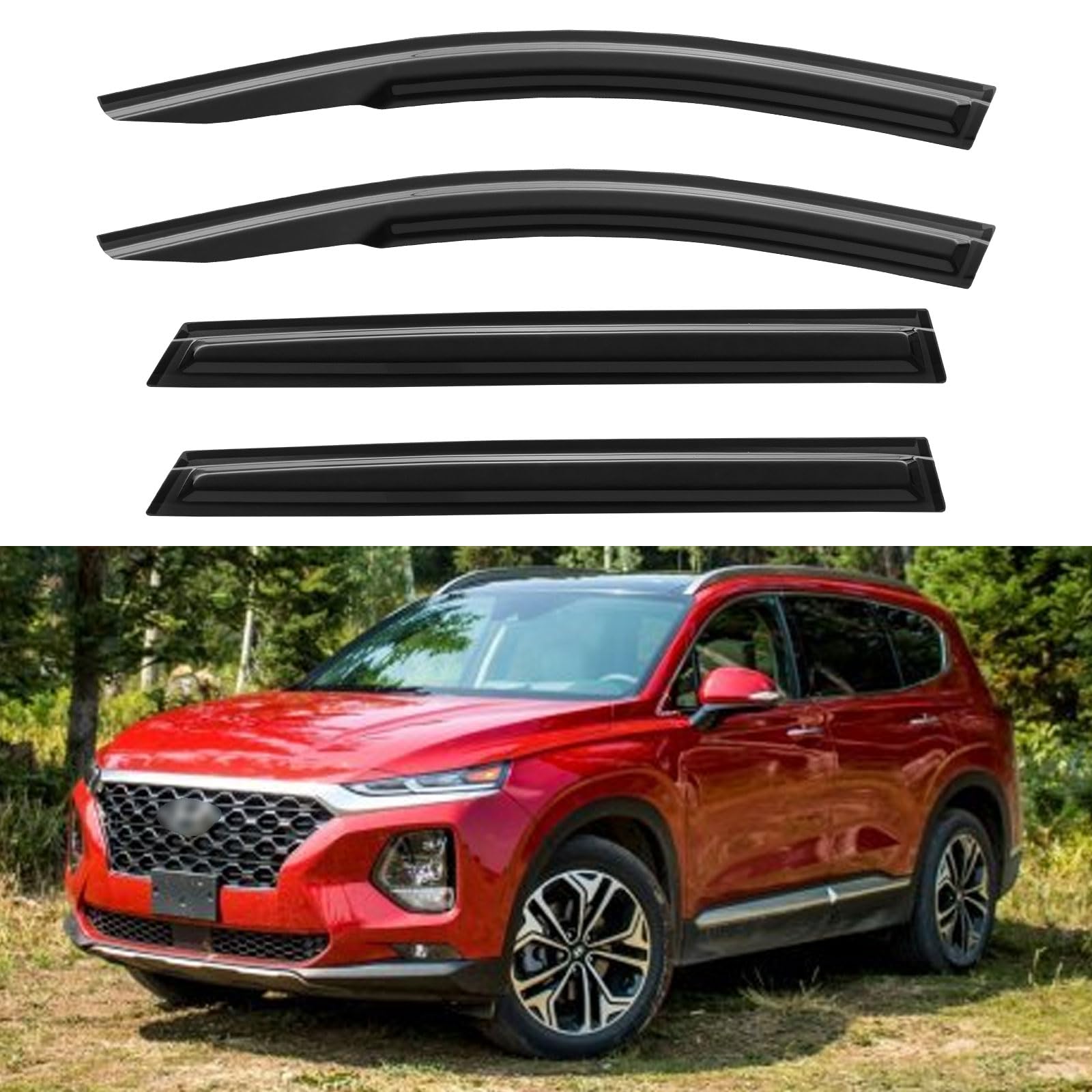 Window Visors Rain Guards for 2019 2020 2021 2022 2023 Hyundai Santa Fe, Out-Channel Window Vent Wind Deflectors Visors Shades f