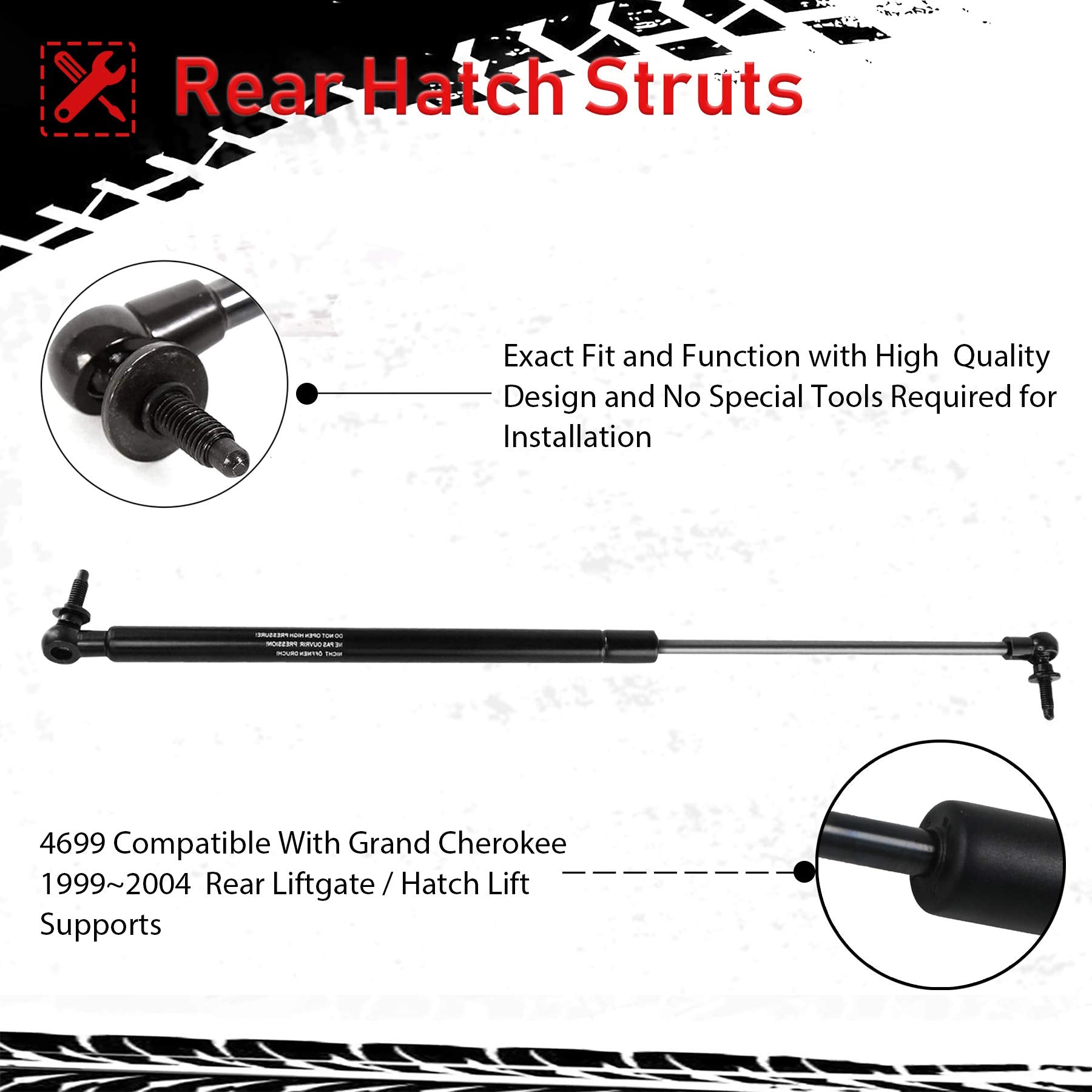 2 Rear Liftgate Struts, 2 Front Hood Struts, 2 Rear Window Lift Supports Fit For Jeep Grand Cherokee Gas Springs Shocks 1999-200