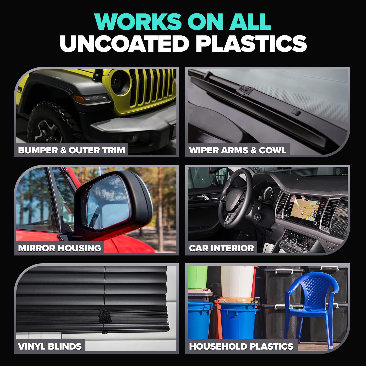 Carfidant Plastic Restorer For Cars - Refreshes Faded Plastic, Vinyl & Rubber Trim With Polish For Deep Shine - Protects Against