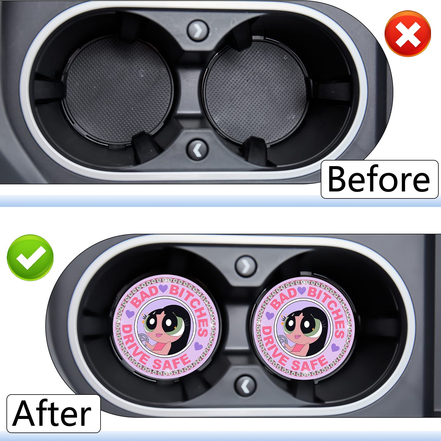 Bling Car Cupholder Coaster 2 Pack Cartoon Anime Crystal Rhinestone Silicone New Automotive Cup Holder Decor Accessories For Wom