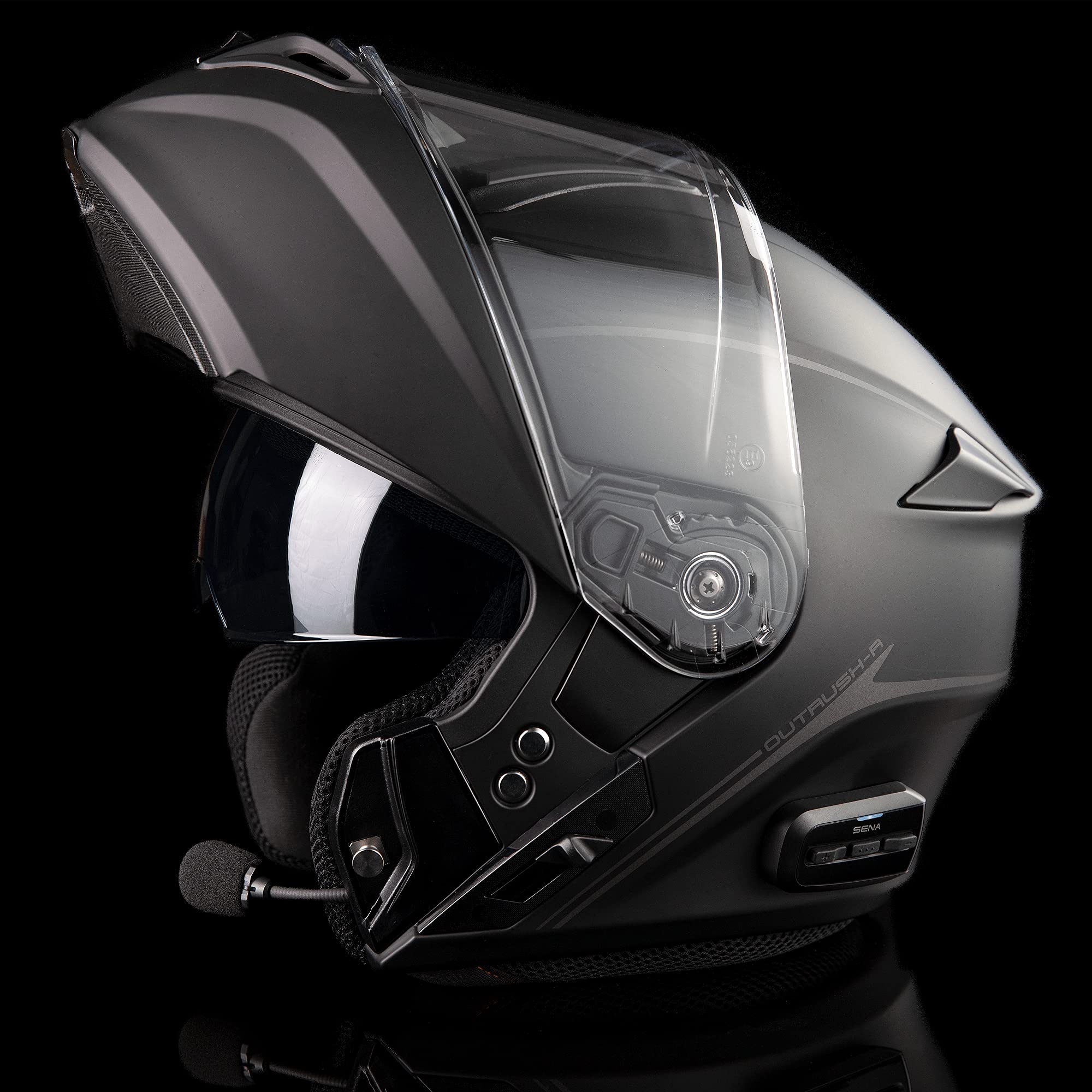Sena Outrush R Bluetooth Modular Motorcycle Helmet With Intercom System (Matte Black, Large)