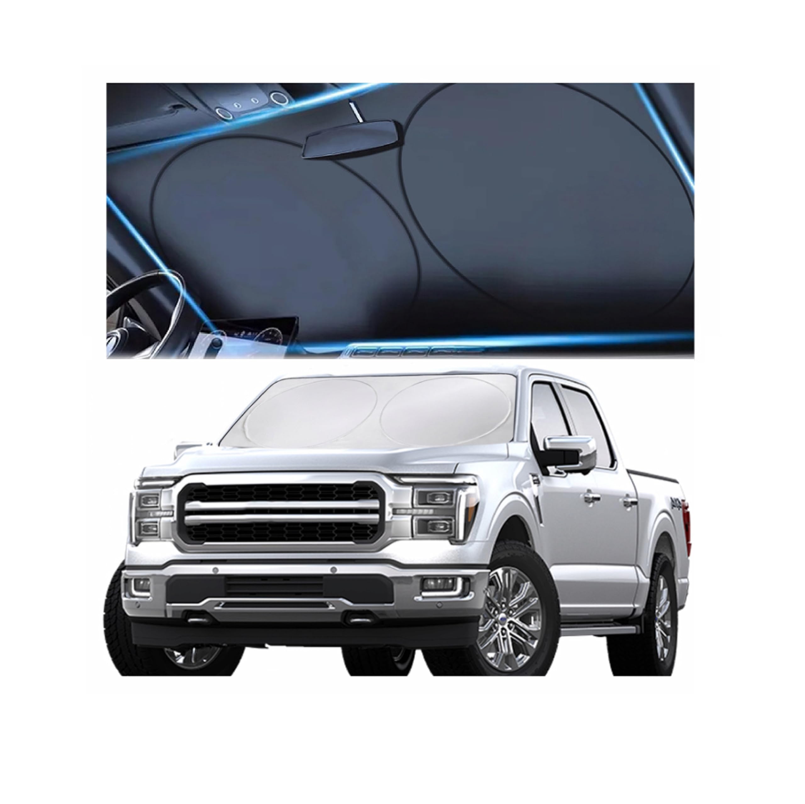 Autopect Windshield Sun Shade | Reflective Sunshade For Car Windshield With Mirror Cut-Out | Fit For Cars, Trucks, And Suvs. Blo