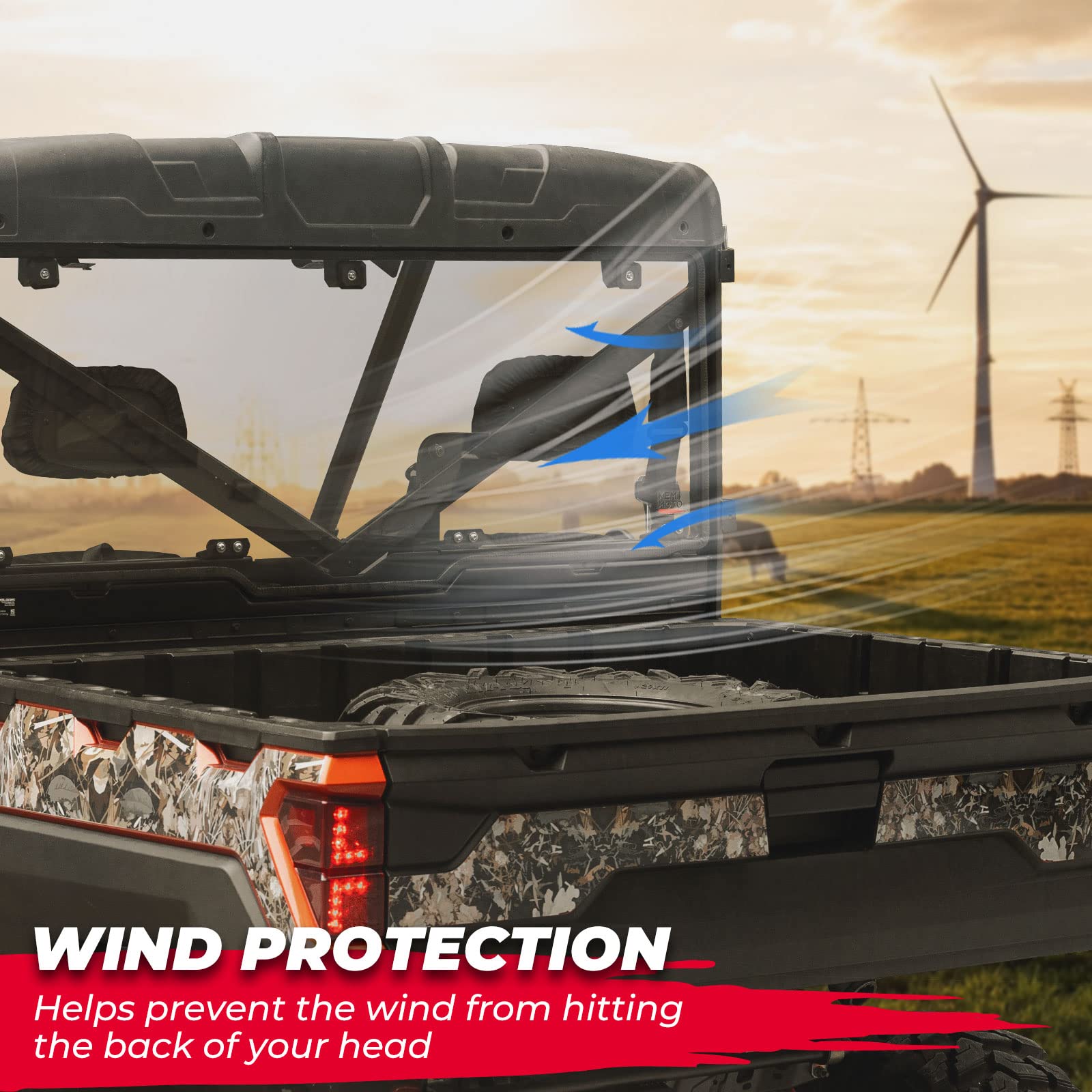 Kemimoto Hard Coated Rear Window, Pre-Installed Back Windshield Compatible With Polaris Ranger Xp 1000/Crew 2017-2025, Polaris R