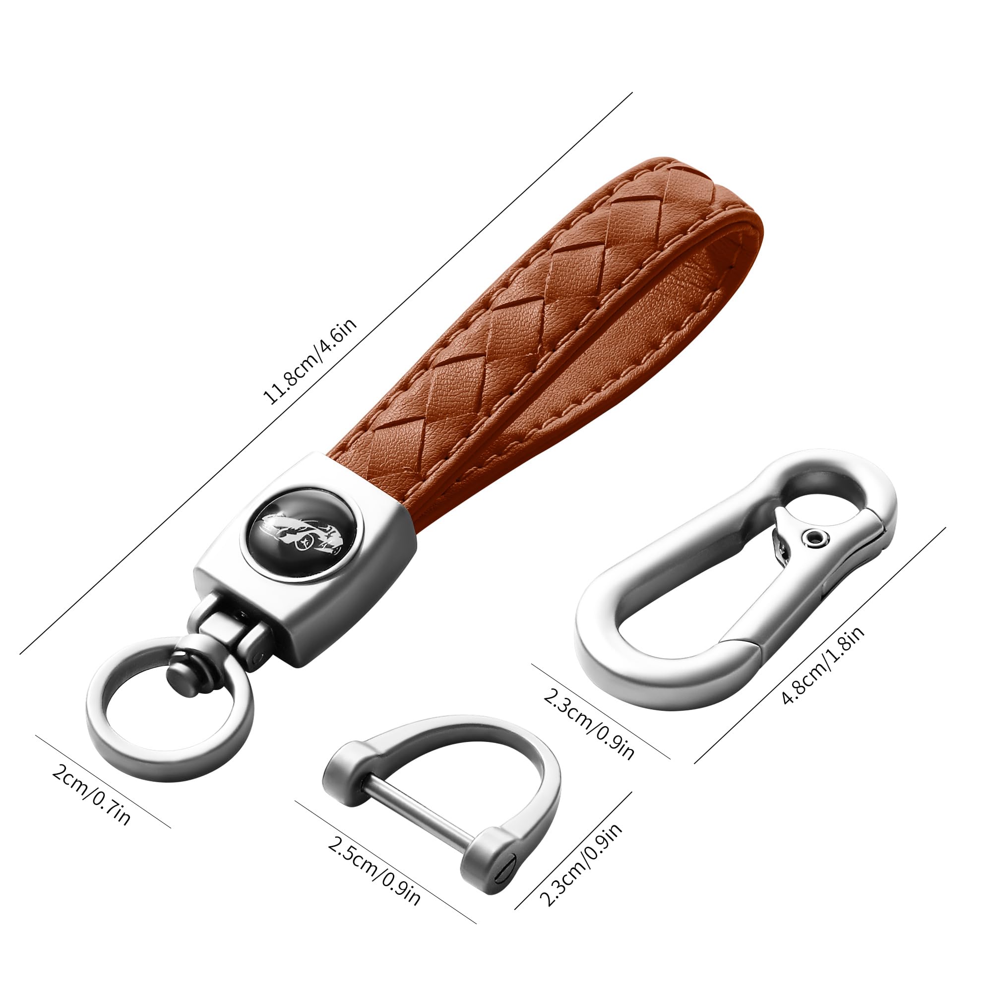 Gkeygo Carabiner Keychain, Universal Heavy Duty Woven Handmade Leather Key Chain, Car Fob Key Keychains With 360 Degree Rotatabl