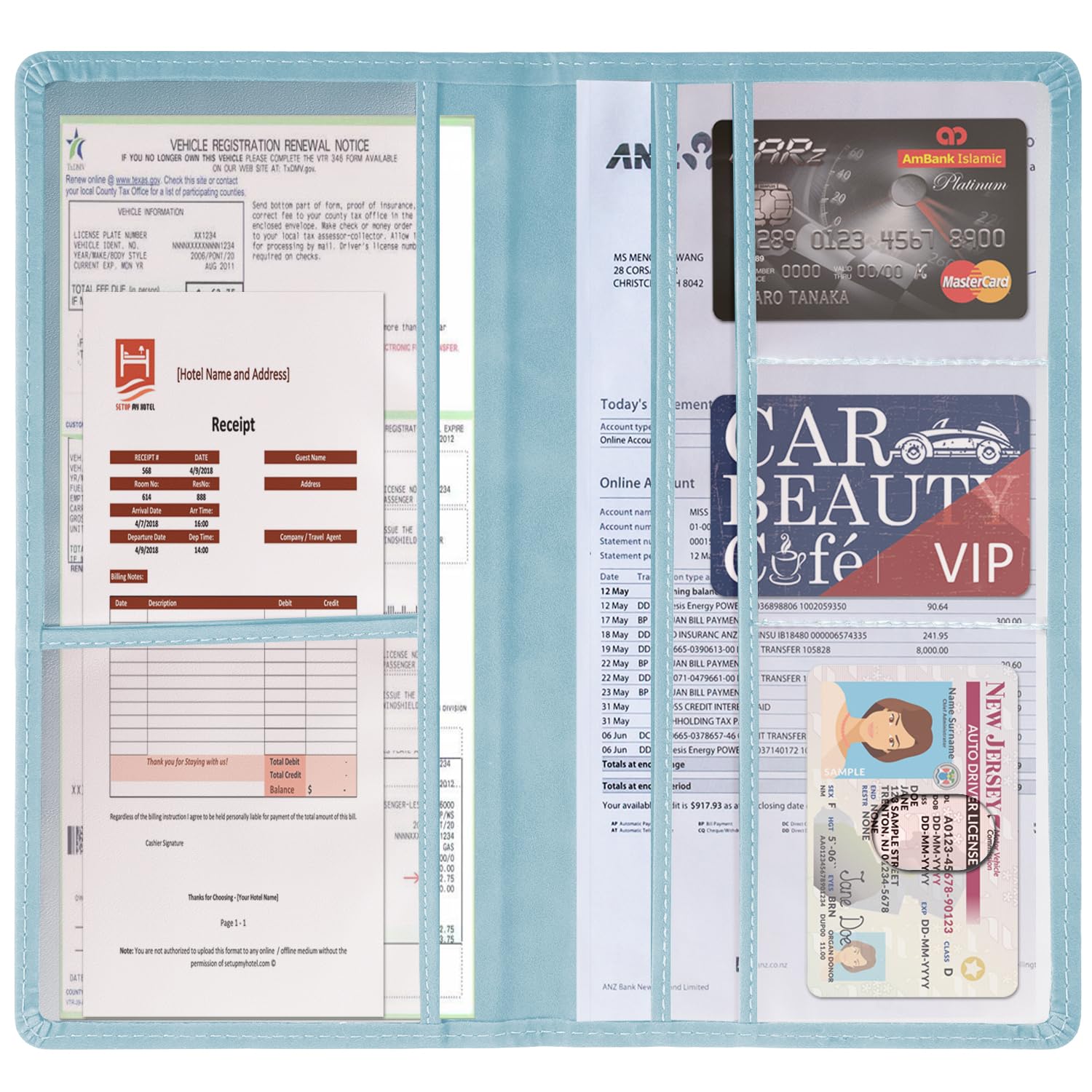 Leather Auto Registration & Insurance Card Holder - Vehicle Glove Box Organizer For Driver'S License, Car Document Holder - Blue