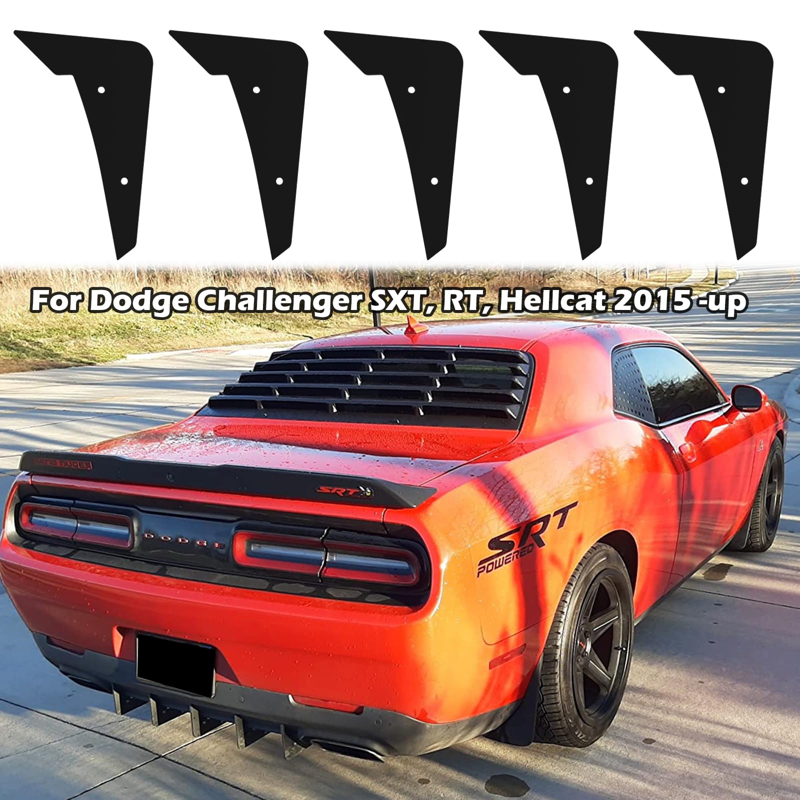 Rear Diffuser 5 Fins V3 Set For Dodge Challenger 2015-2024 Stock Rear Bumper, Black Rear Bumper Diffuser Shark Fin