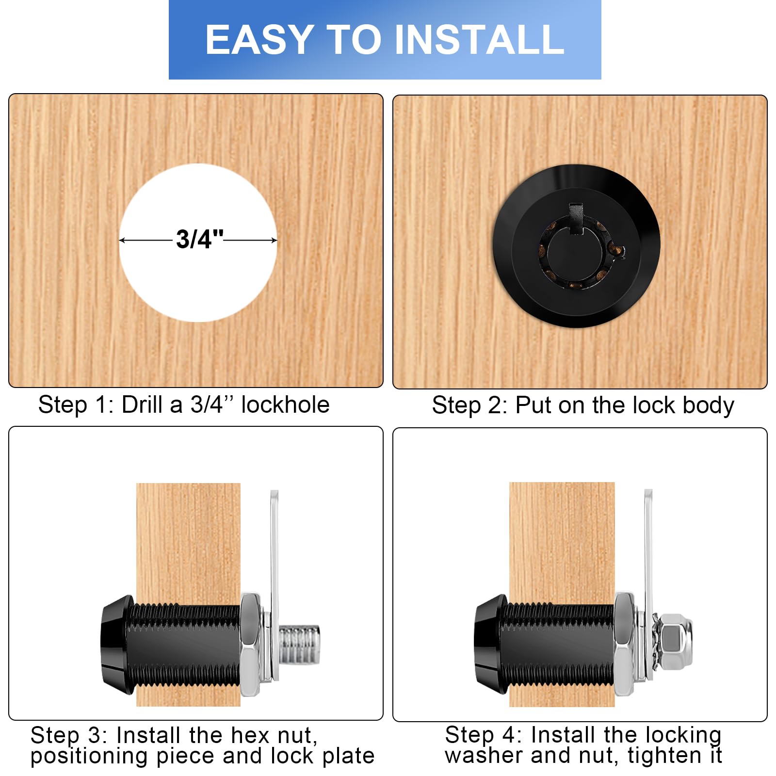 Cam Locks Rv Storage Keyed Alike, 1'' Fits 3/4'' Max Door Thickness, Compartment Locks For Camper Trailer Cabinet With Keys (Bla