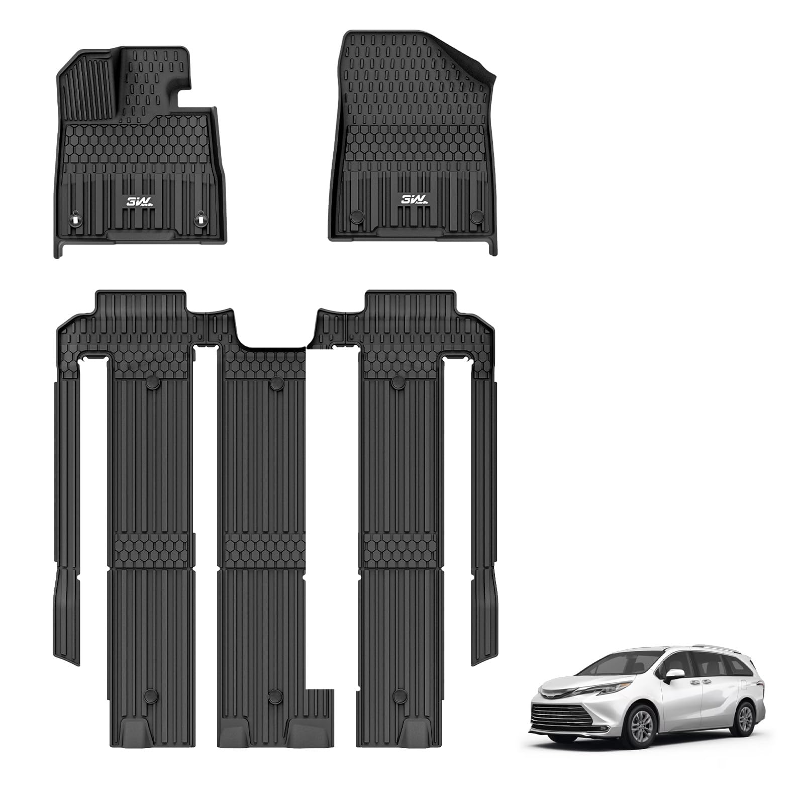 3W Floor Mats Fit Toyota Sienna 2021-2025 (Only For 7 Seat & Not Fit 2025 Platinum Edition), Tpe All Weather Custom Fit Floor Li
