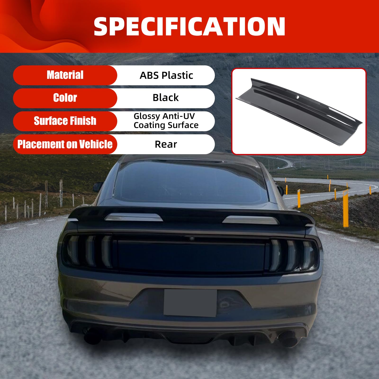 Ecotric Trunk Decklid Trim Panel Compatible With 2015-2023 Ford Mustang Rear Center Trunk Boot Lid Cover Trim - Black