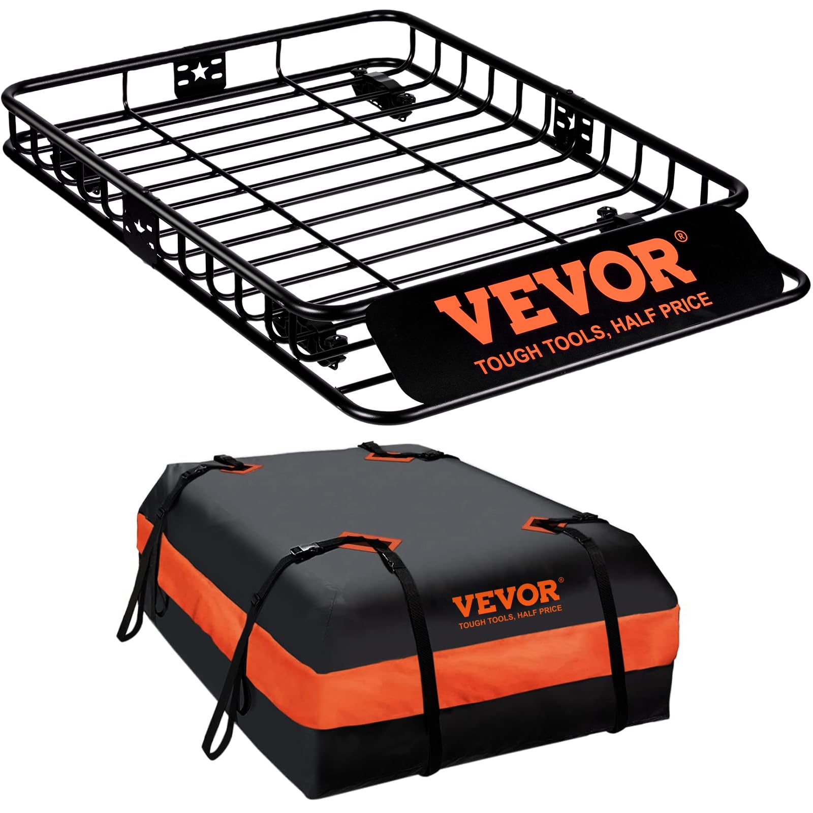 Vevor Roof Rack Cargo Basket, 51' X 36' X 5' Rooftop Cargo Carrier W/ 15 Cu Ft Waterproof Cargo Bag, 200 Lbs Capacity Universal Rack Carrier For Suv, Truck, Pickup