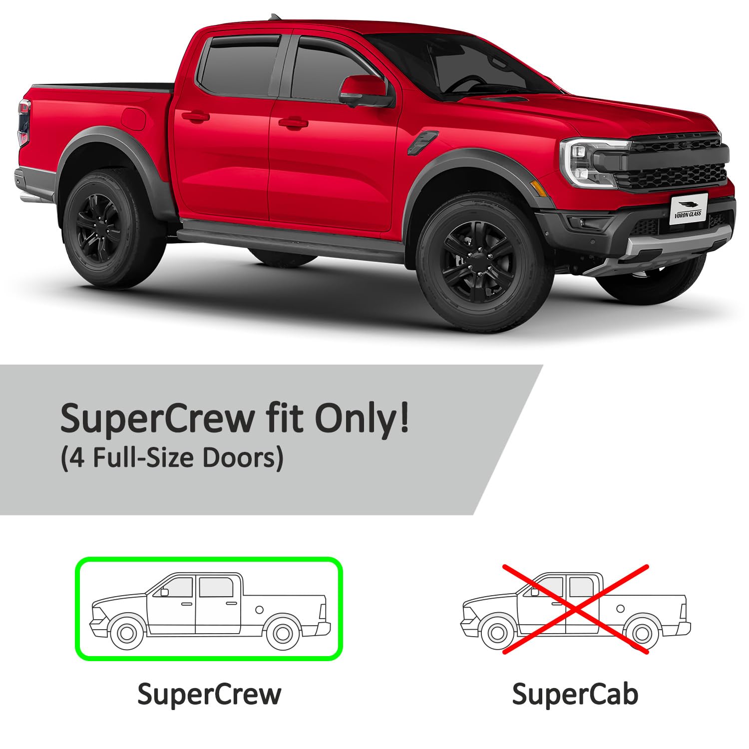 Voron Glass in-Channel Extra Durable Rain Guards for Ford Ranger 2024-2025 SuperCrew, Window Deflectors, Vent Window Visors, 4 P