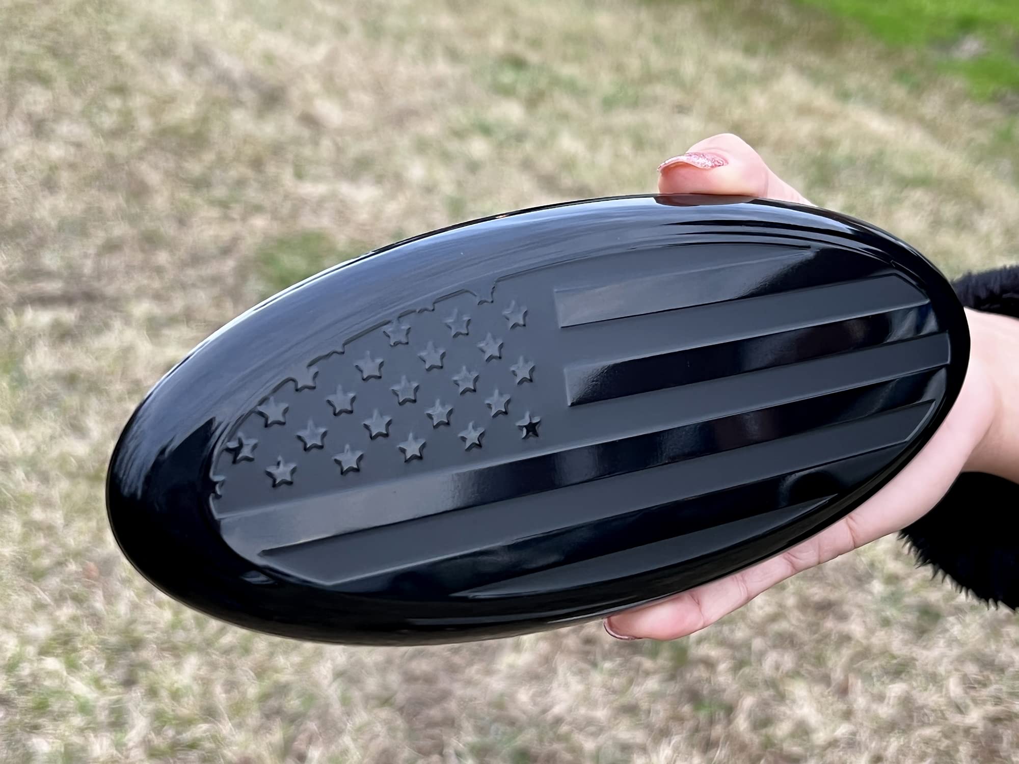 9 inch Front Grille Tailgate Rear American Black Flag Emblem 9''X3.5'' Oval Decal Badge Nameplate for F150, F250, F350, Edge, Ex