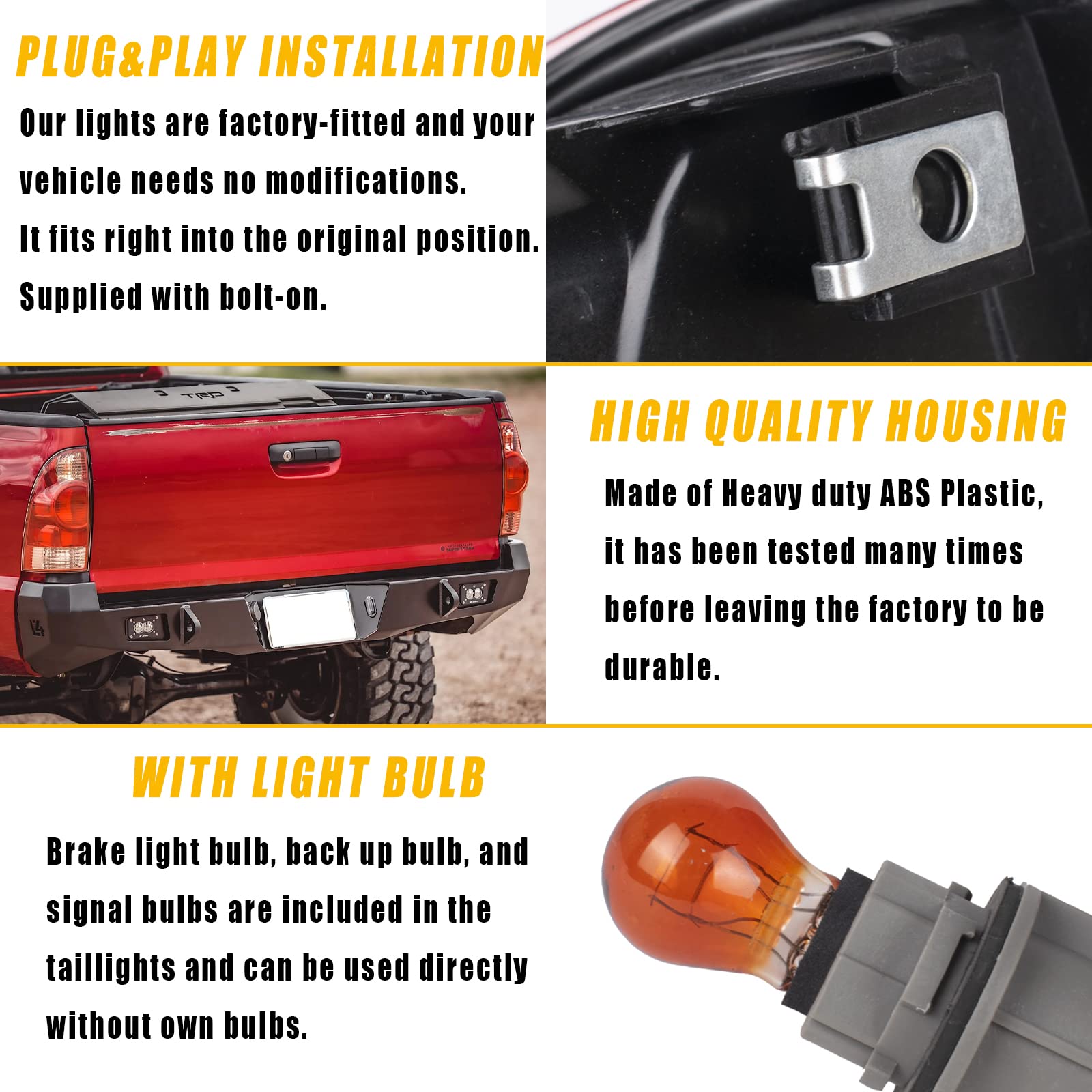 Boine Tail Light Compatible With 2005-2015 Toyota Tacoma Pickup Driver And Passenger Side Rear Brake Lamp Tail Light Bulb And Ha