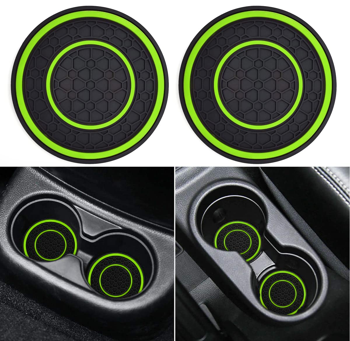 Auprite Car Cup Holder Coasters, 2 Pack Universal Auto Anti Slip Cup Holder Insert Coaster, Car Interior Accessories (Green)