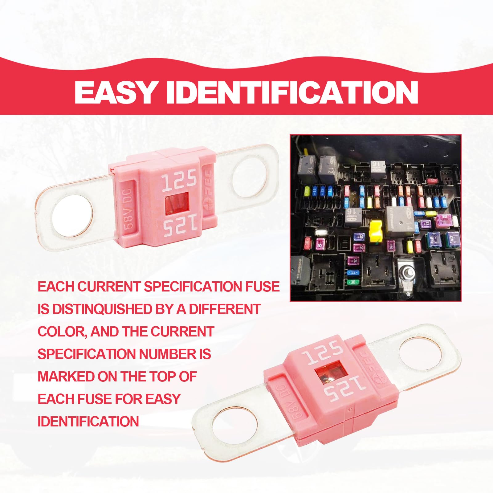 Pack of 3 AMI/Midi Fuse 125 Amp High Current Fuse Bolt-on Fuse, commonly Used in Cars, Trucks, Construction Vehicles, Agricultur