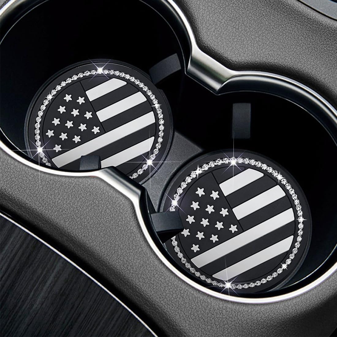 Car Cup Holder Coasters,Bling American Flag Us Flag Insert Car Cup Coaster,2.75 Inch Anti Slip Drink Mat,Vehicle Crystal Rhinest
