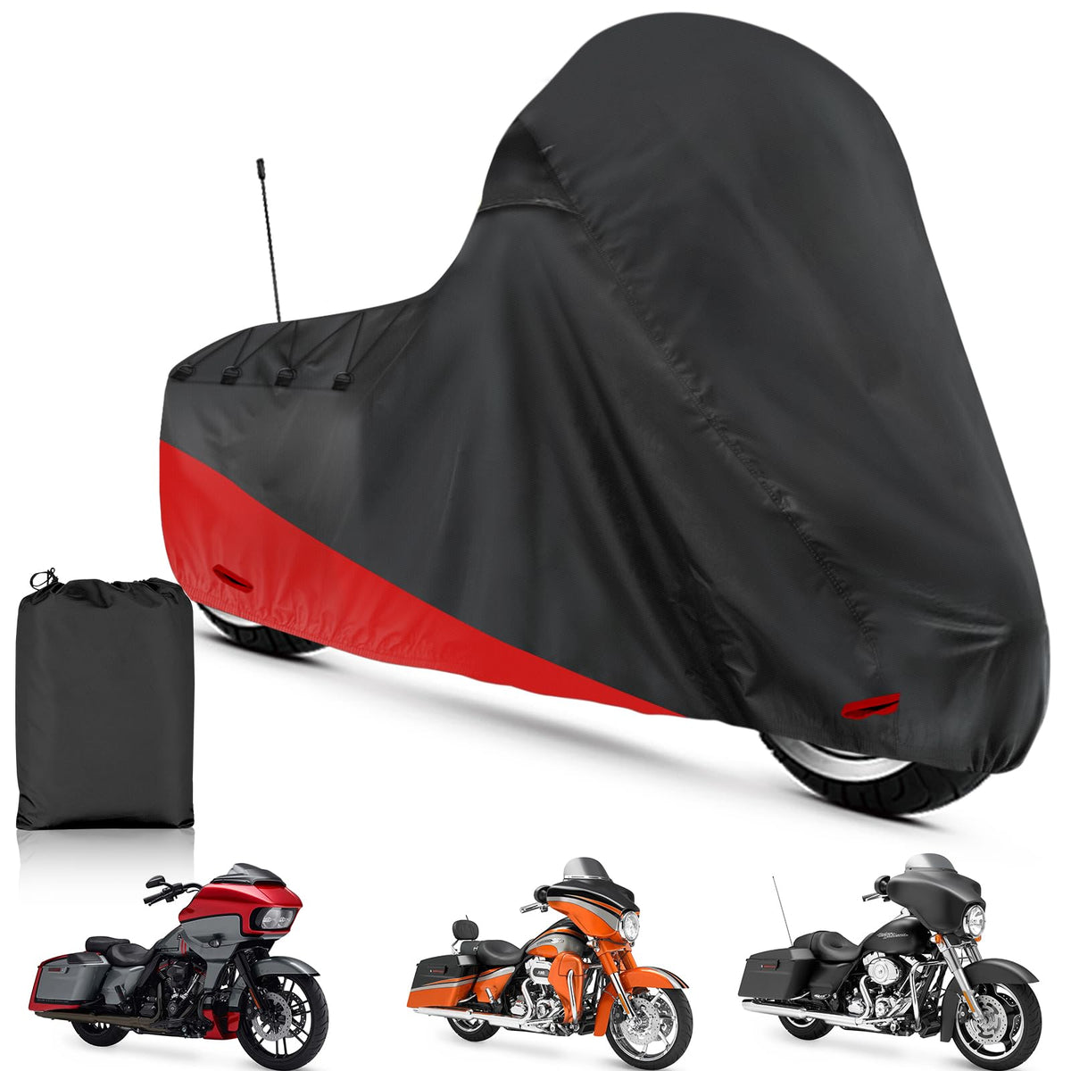 Keyless4U Motorcycle Cover Black-Orange Fit For Harley Davidson Road King Road Glide Street Glide Electra Glide Low Rider-St All Weather Indoor Outdoor Protection Uv Resistant