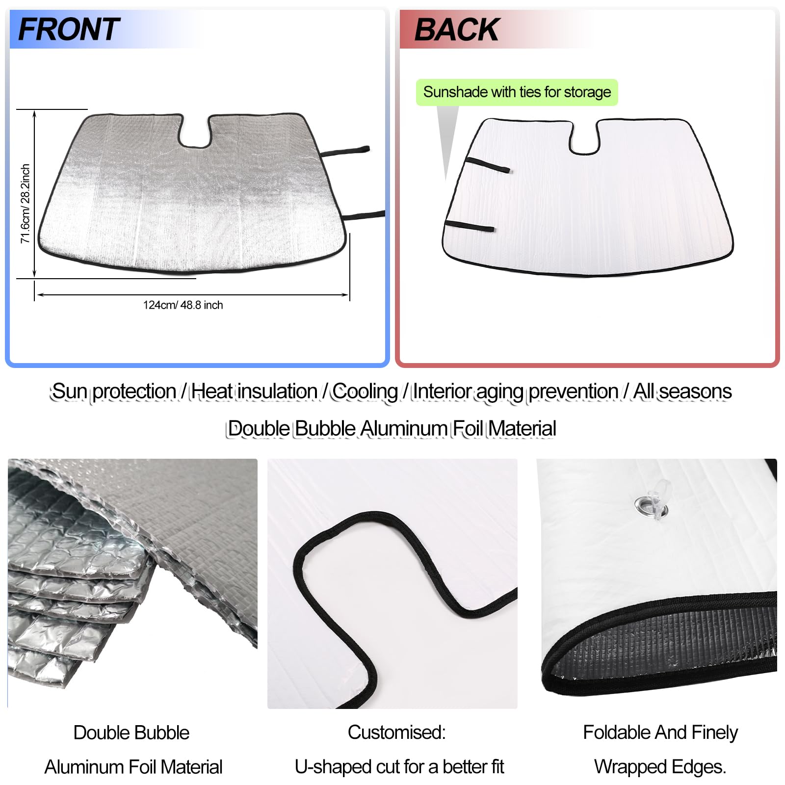 Windshield Sunshade For Benz Smart Fortwo Forfour 453 451 450 2009-2021, Custom Fit Front Windshield Sun Shade, Foldable Reflective Sun Visor, Screen Shield Cover Uv Blocker Protector Heatshield