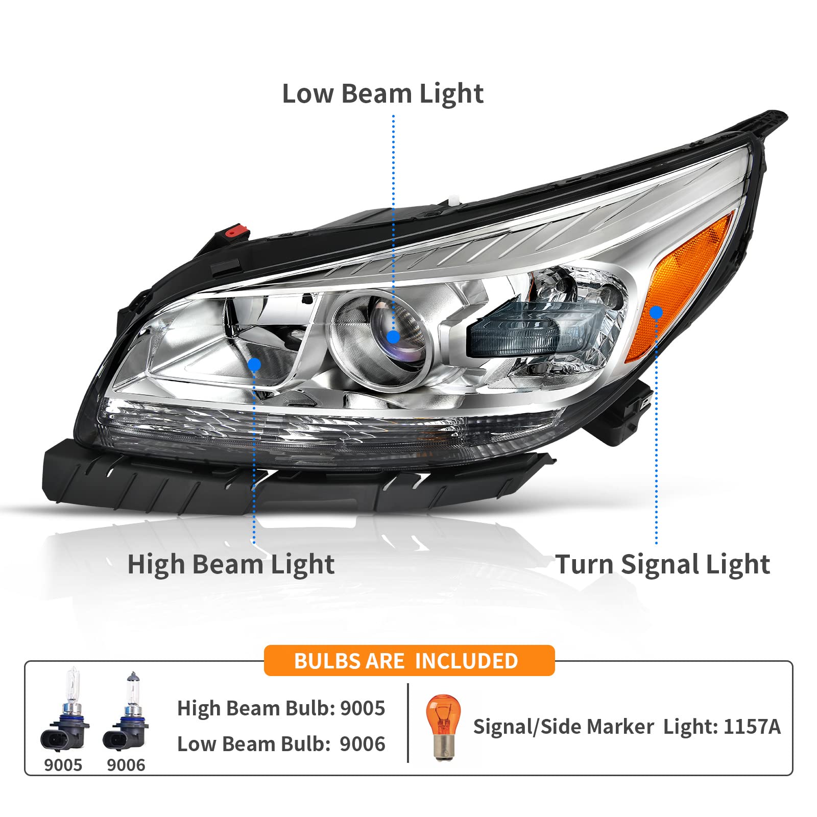 Dwvo Headlights Assembly Compatible With 13-15 2013-2015 Chevy Malibu Headlamp Replacement Pair Driver And Passenger Side (Only
