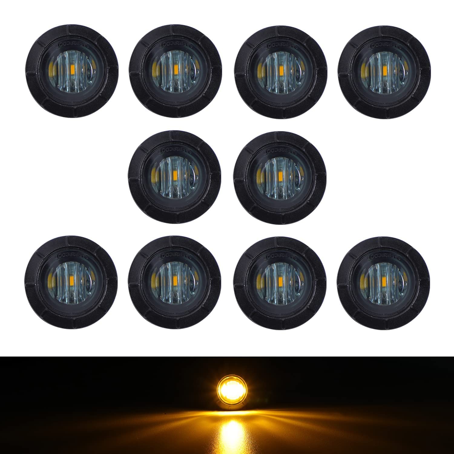 Tmh 10 Pcs 3/4 Inch Smoked Lens Amber 3 Led Mini Round Miniature Side Marker Indicator Lights With Rubber Suitable For Trailer P