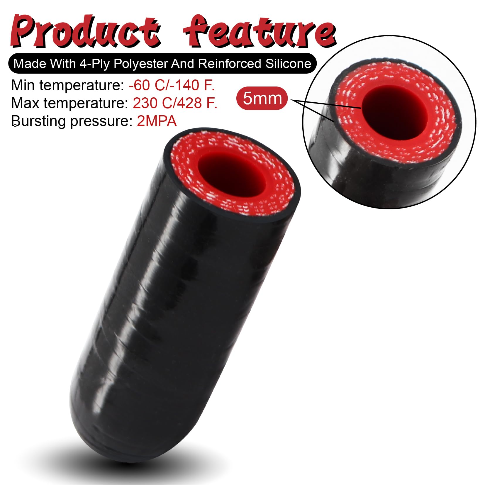 2Pcs High Temperature 4-Ply Reinforced Silicone Hose Cap ID 3/8 Inch(9.5mm) Hose End Plug for Turbo Bypass Valve/Throttle Body W