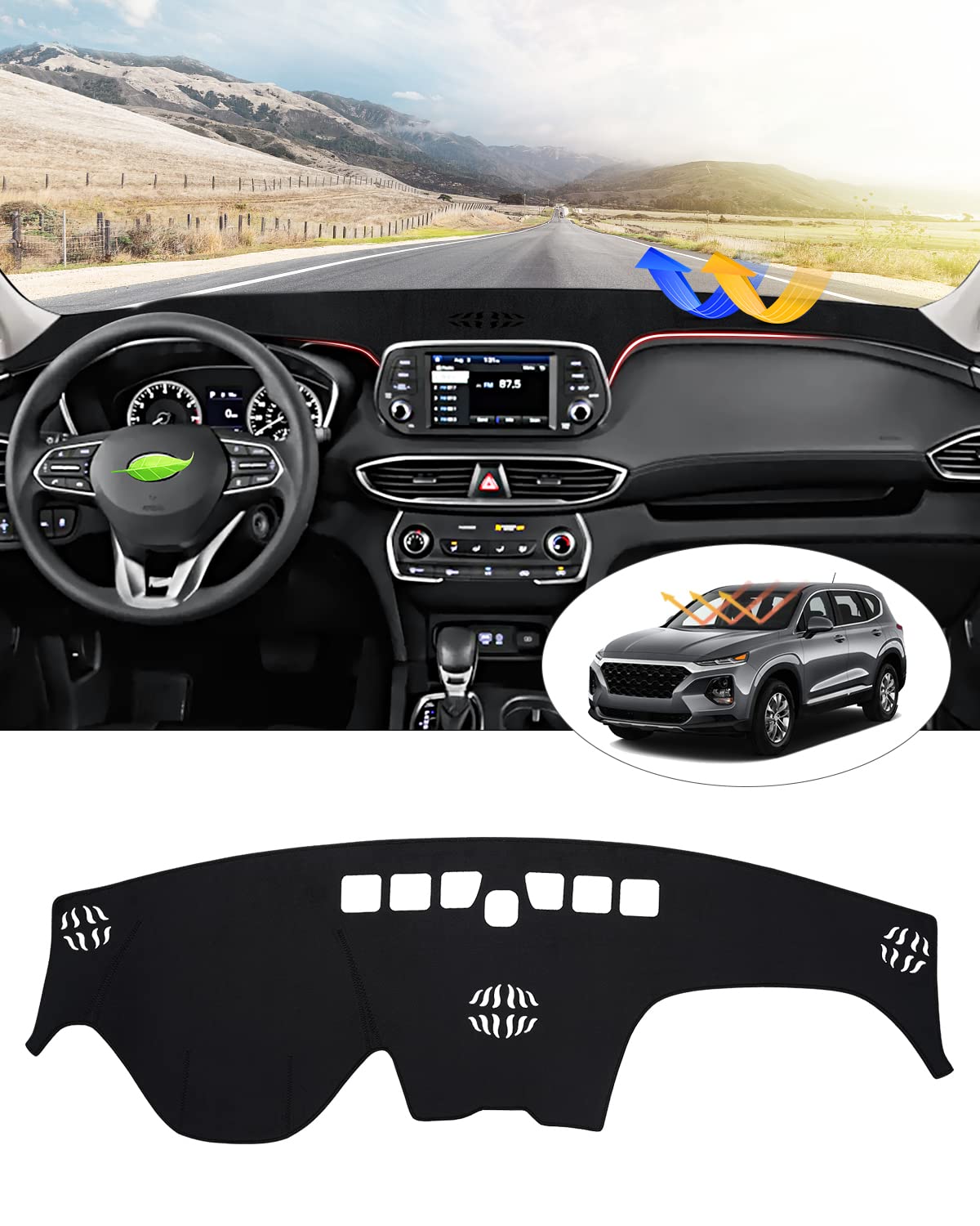 Cartist Dashboard Cover Custom Fit for Hyundai Santa Fe 2019 2020 2021 2022 2023 Accessories Dash Cover Mat Pad Black (Without H