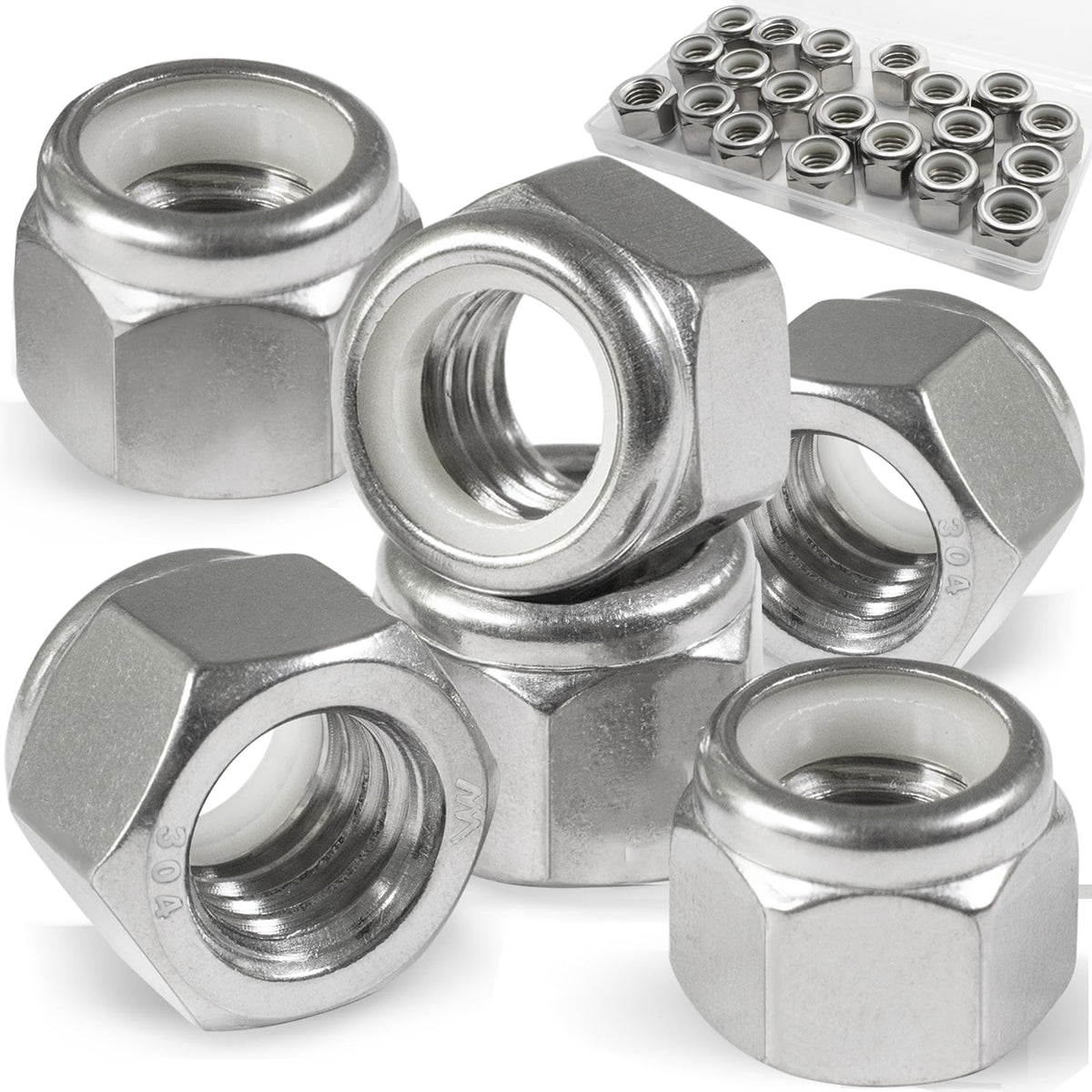 Vifmy 20 Pack 1/2'-13 Inch Locknuts,304 (A2-70) Stainless Steel Nylon Insert Lock Nuts,Standard Inch Thread Nylock Nuts