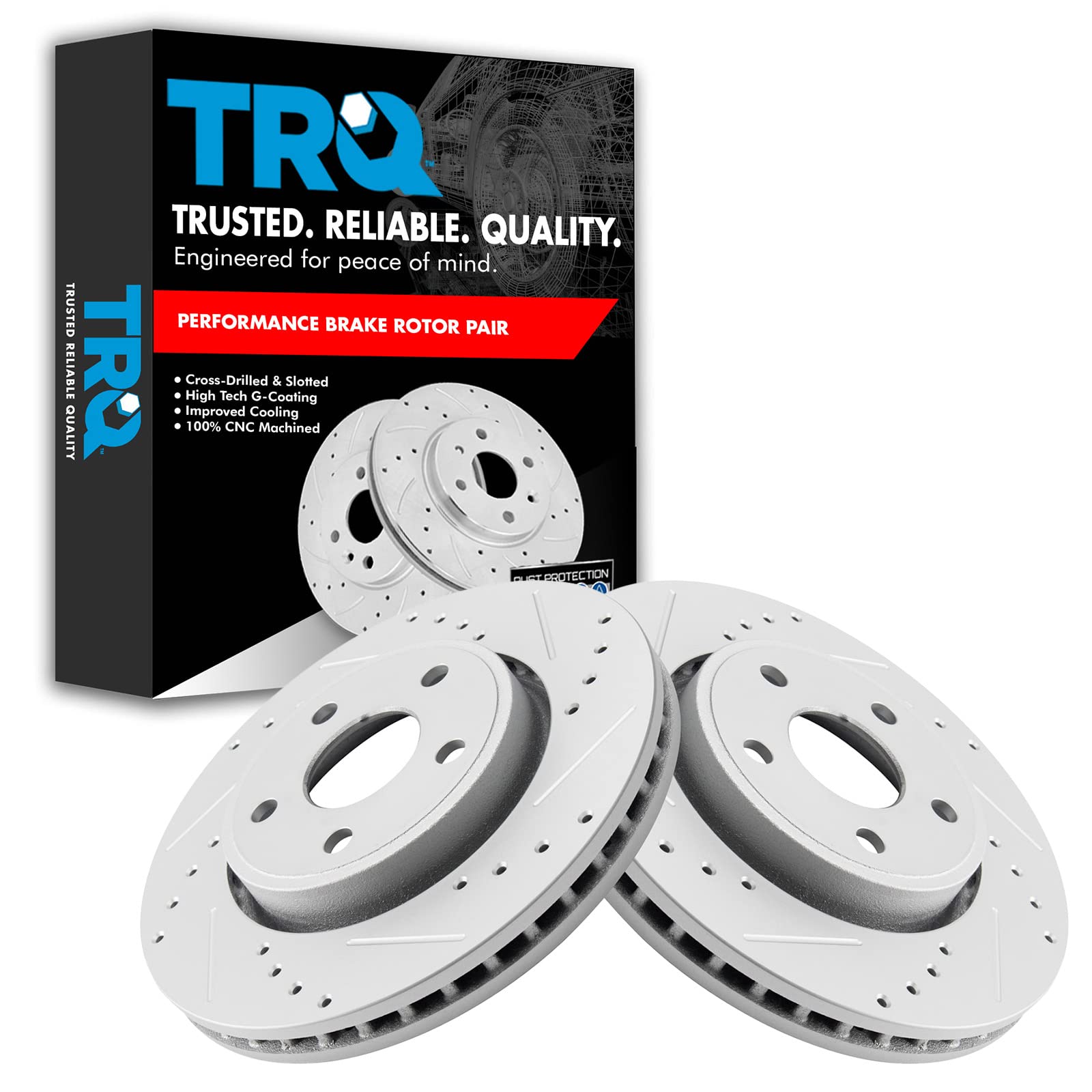 Trq Front Performance Brake Rotors Set Premium G-Coated Cross Drilled & Slotted Compatible With 2011-2020 Dodge Durango Jeep Gra