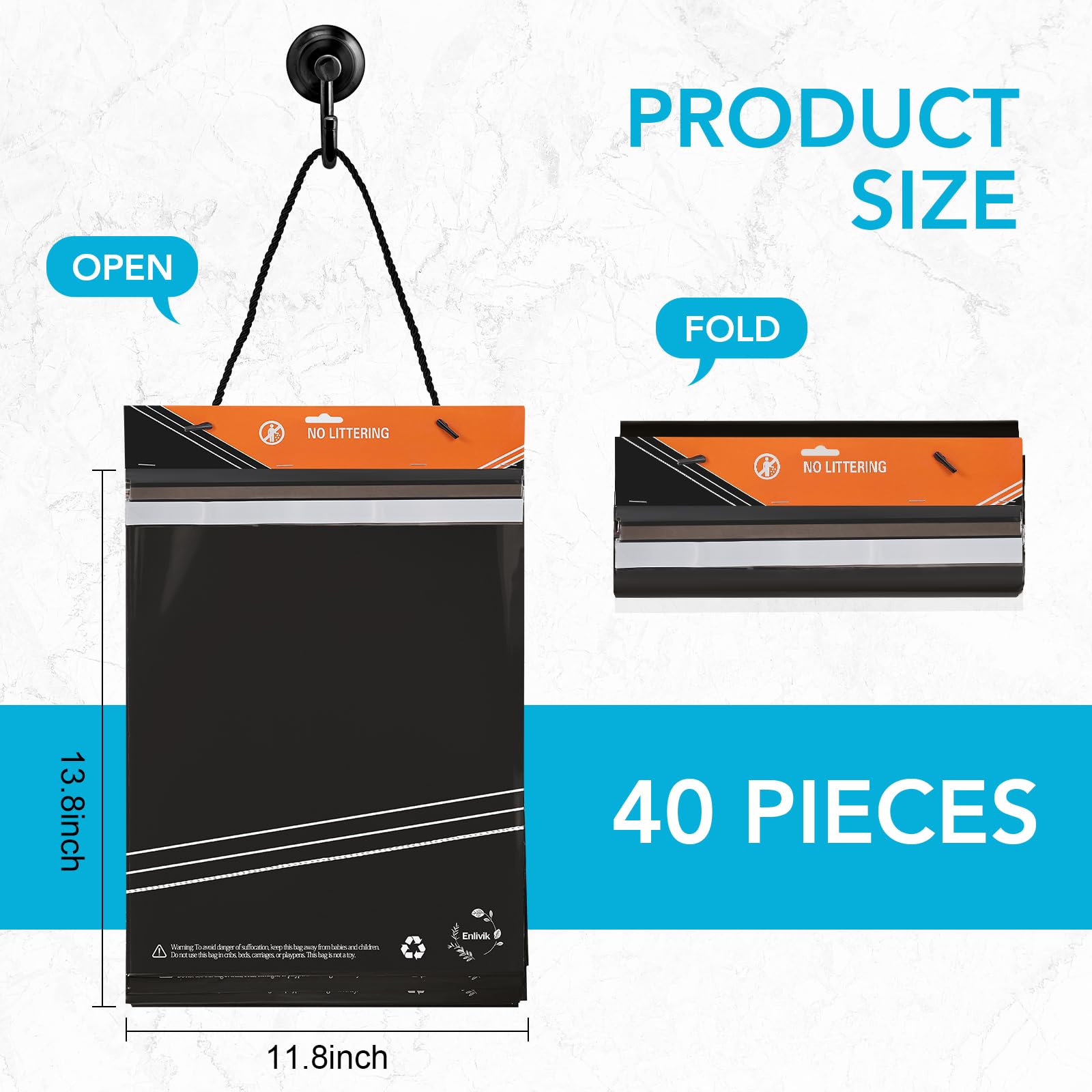 40 Pcs Disposable Car Trash Bag - Large Capacity - Car Garbage Bag Hanging From Headrest - Easy To Stick-On, Leakproof, Smellpro