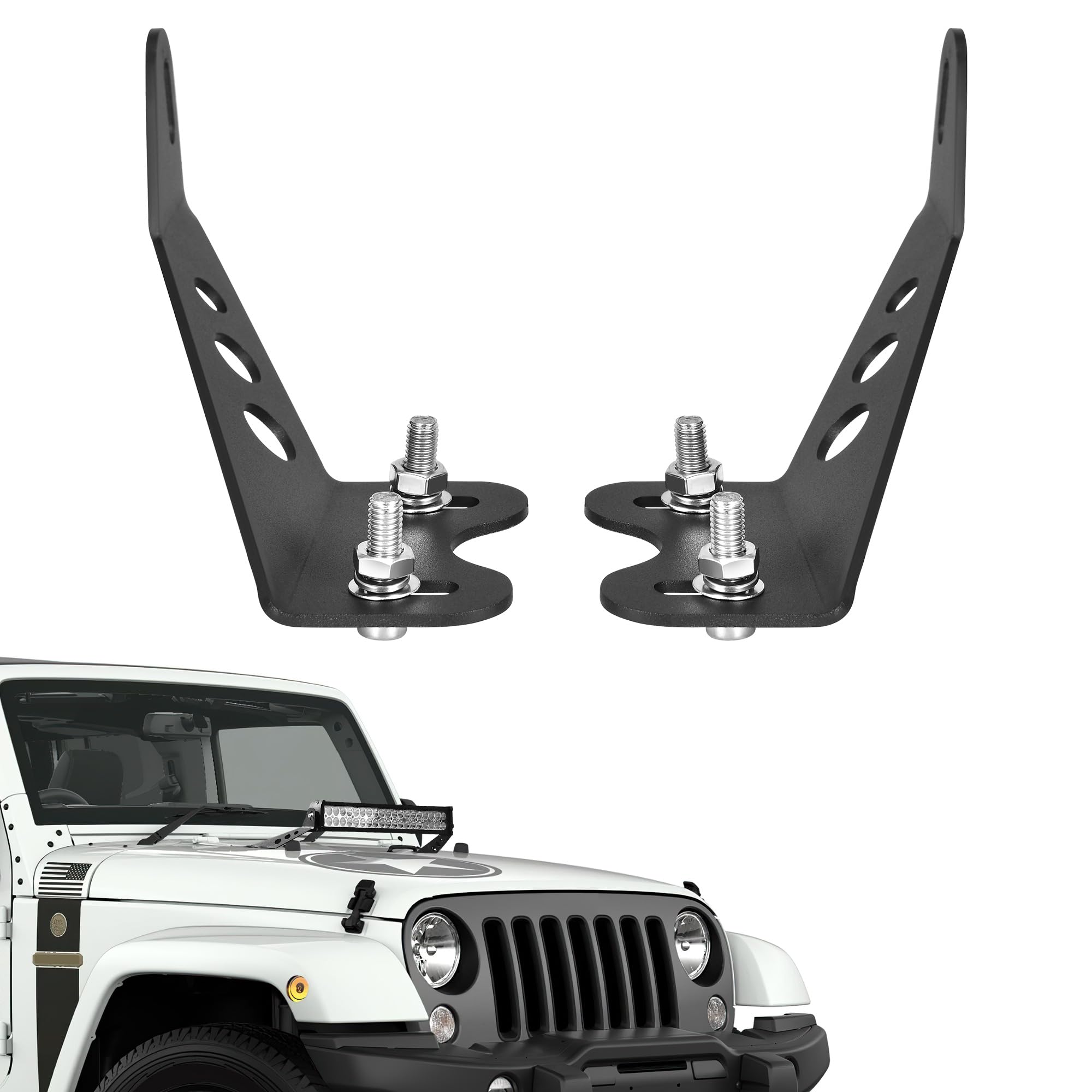 Yitamotor Hood Mounting Brackets For 22 Inch Led Light Bar Compatible With 2007-2018 Jeep Wrangler Jk 2/4 Doors Offroad Spot Flo